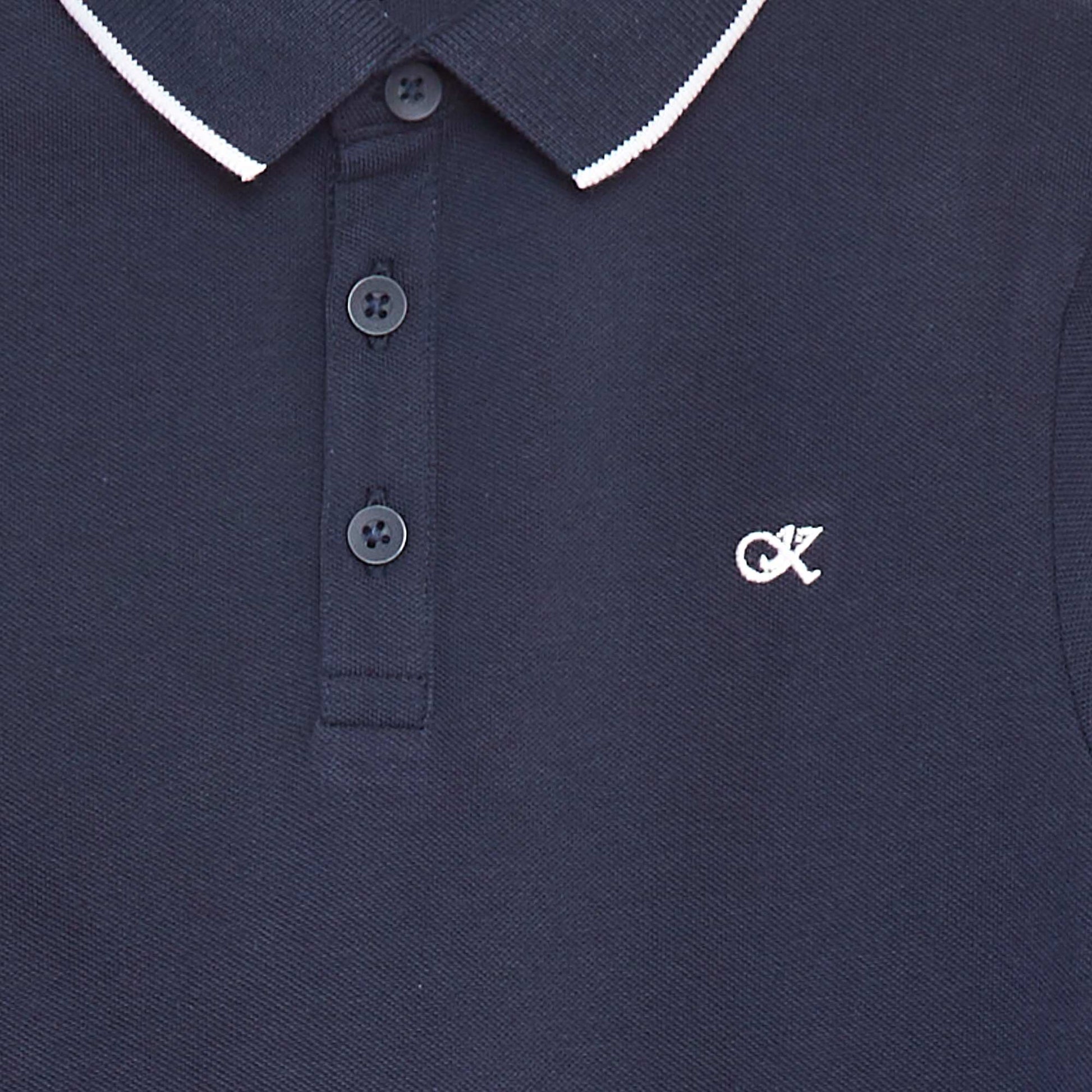Polo en piqué de coton à manches longues BLEU