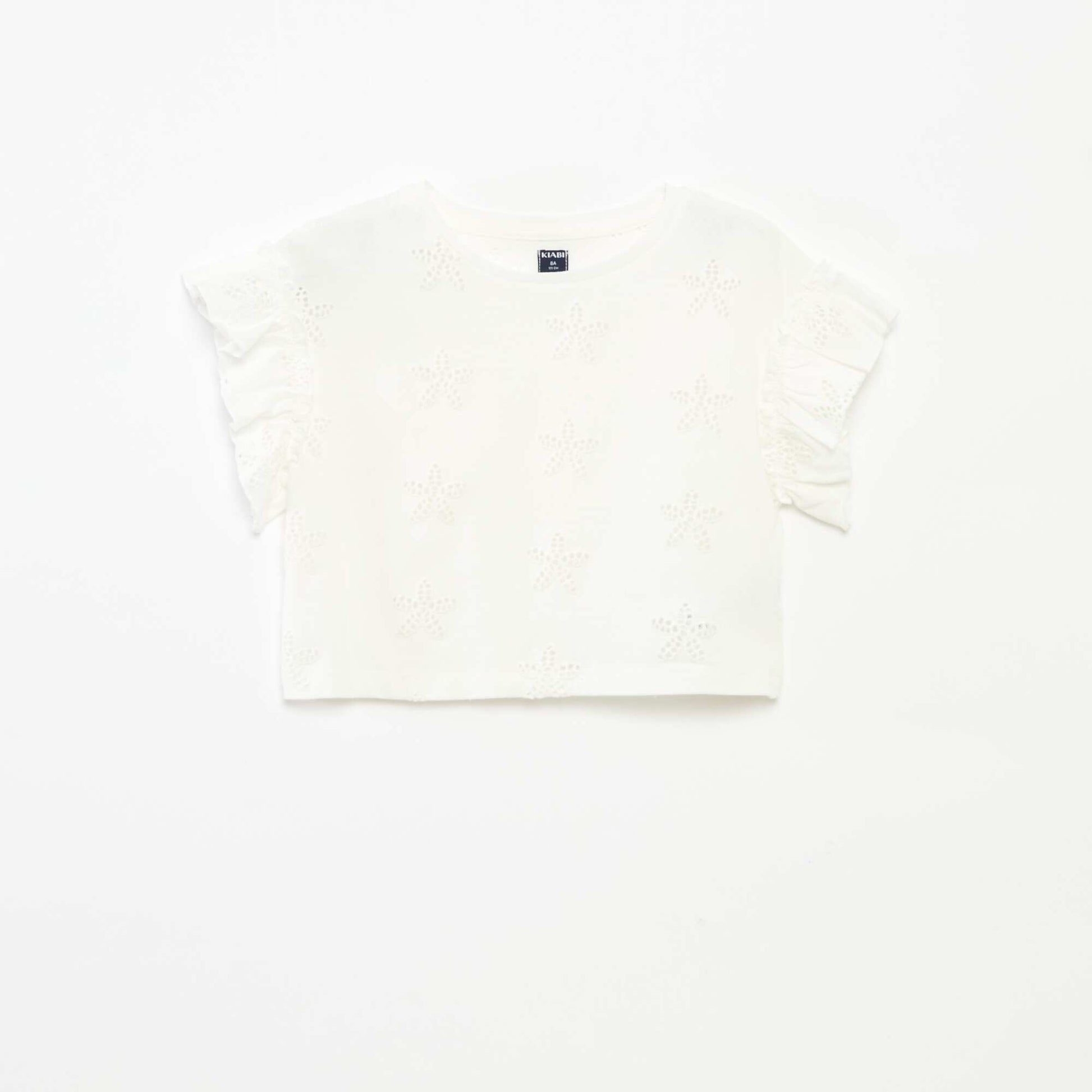 T-shirt avec broderies fleurs BLANC