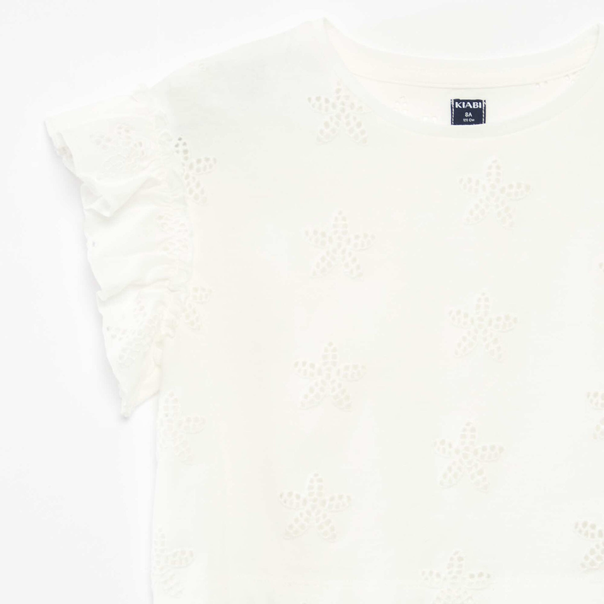 T-shirt avec broderies fleurs BLANC
