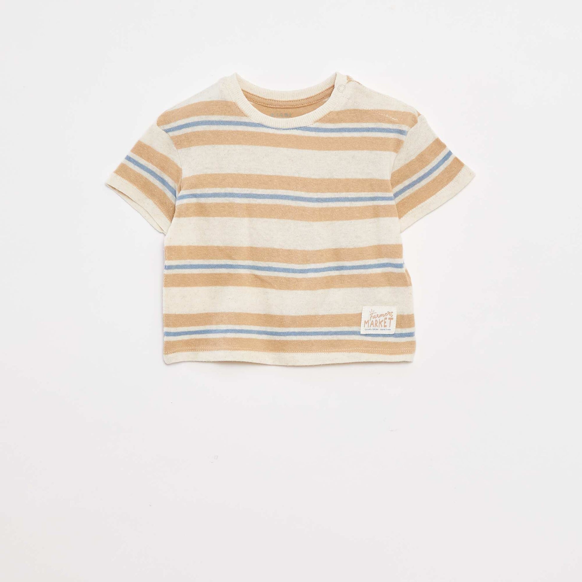 T-shirt en lin mélangé avec rayures BLANC