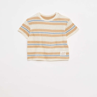 T-shirt en lin mélangé avec rayures BLANC