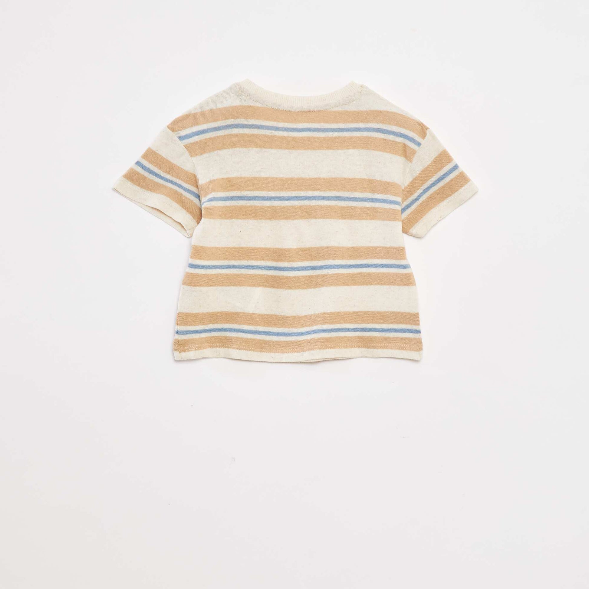 T-shirt en lin mélangé avec rayures BLANC