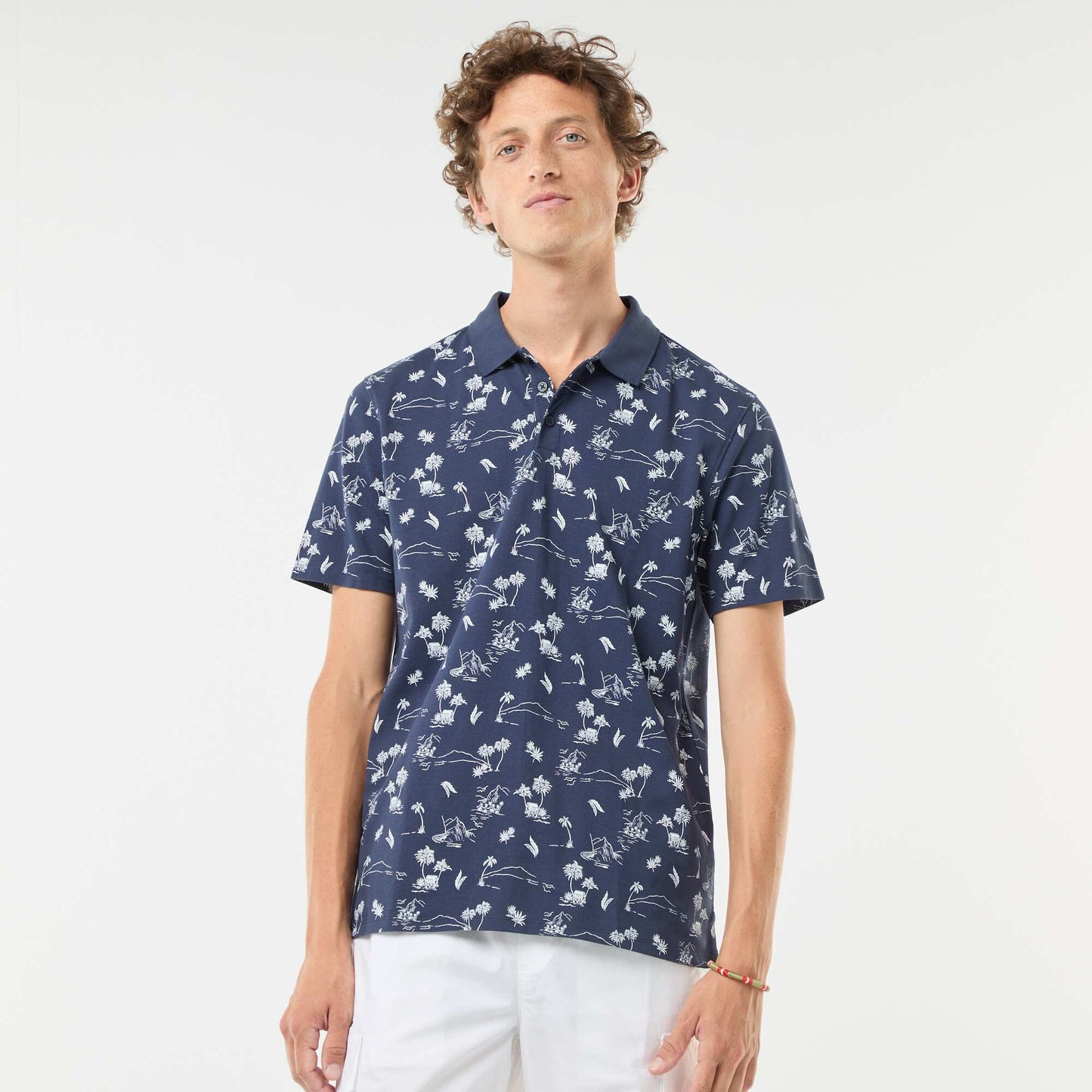 Polo en maille piquée avec motif all-over NOIR