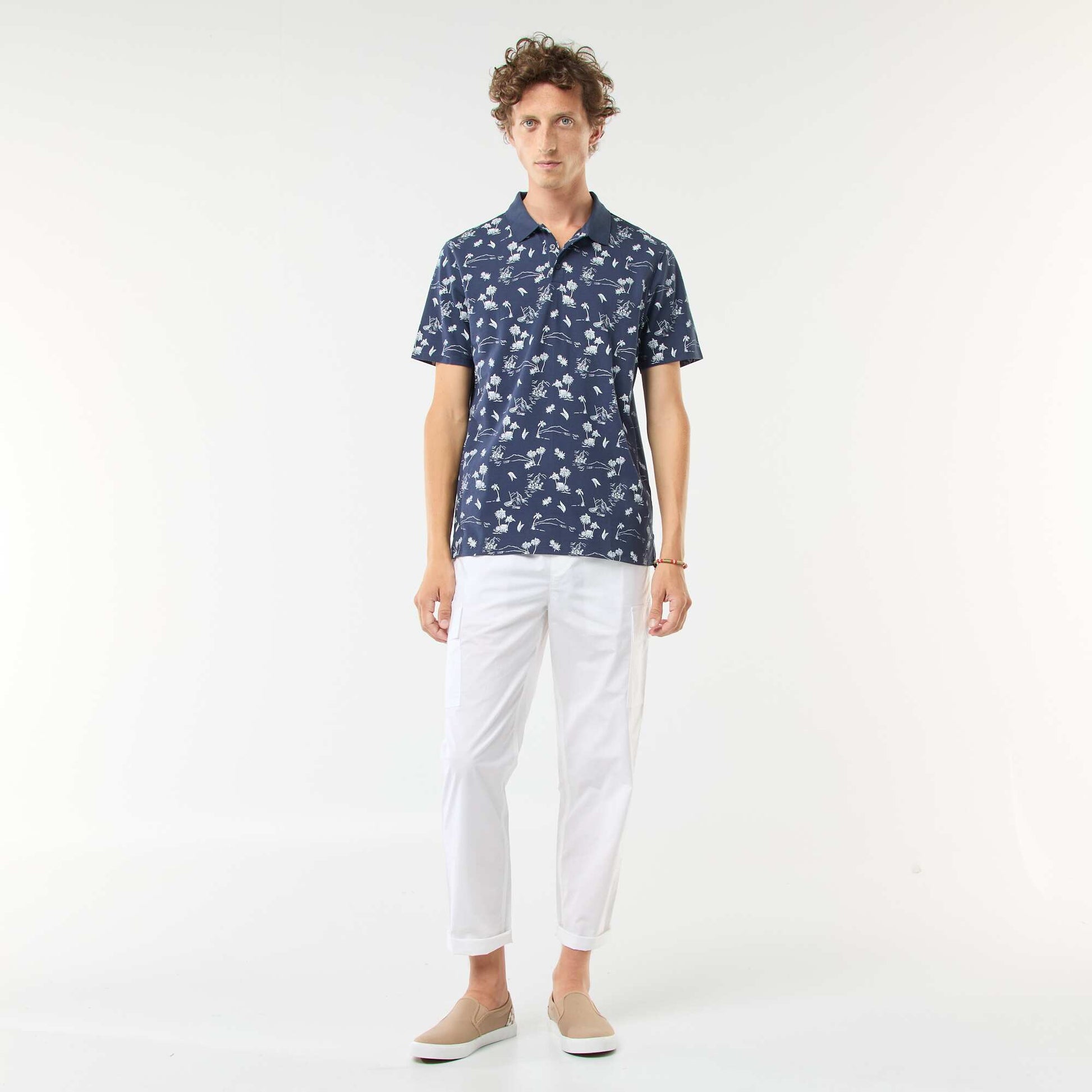 Polo en maille piquée avec motif all-over NOIR