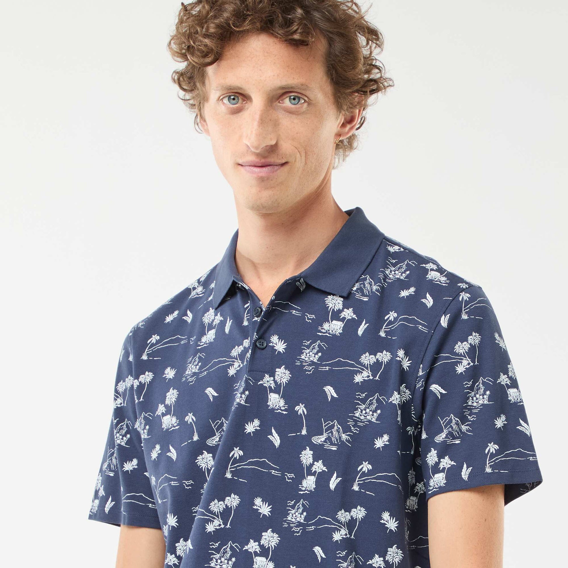 Polo en maille piquée avec motif all-over NOIR