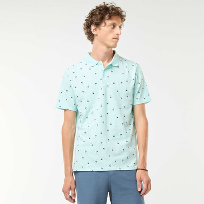 Polo en maille piquée avec motif all-over BLEU
