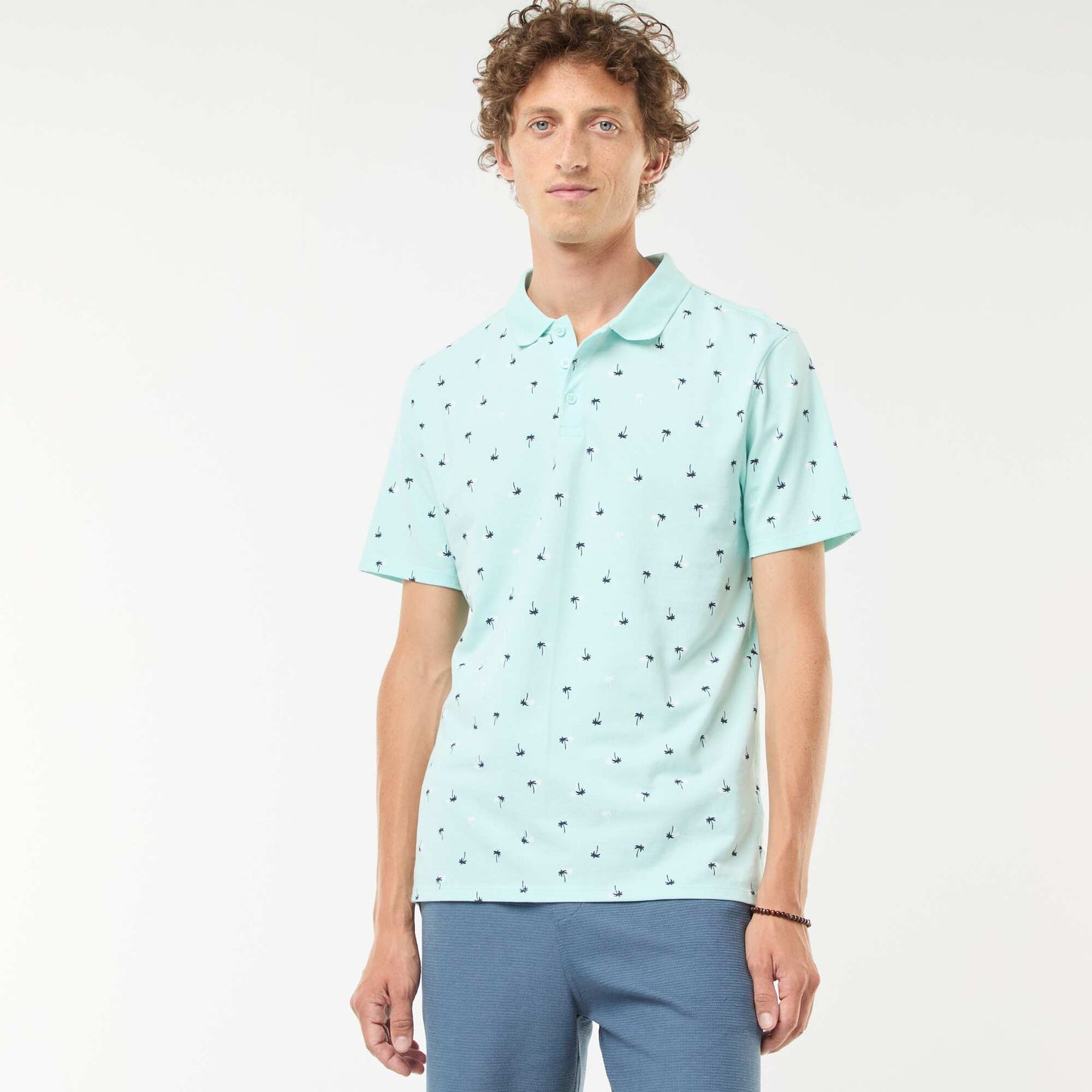 Polo en maille piquée avec motif all-over BLEU