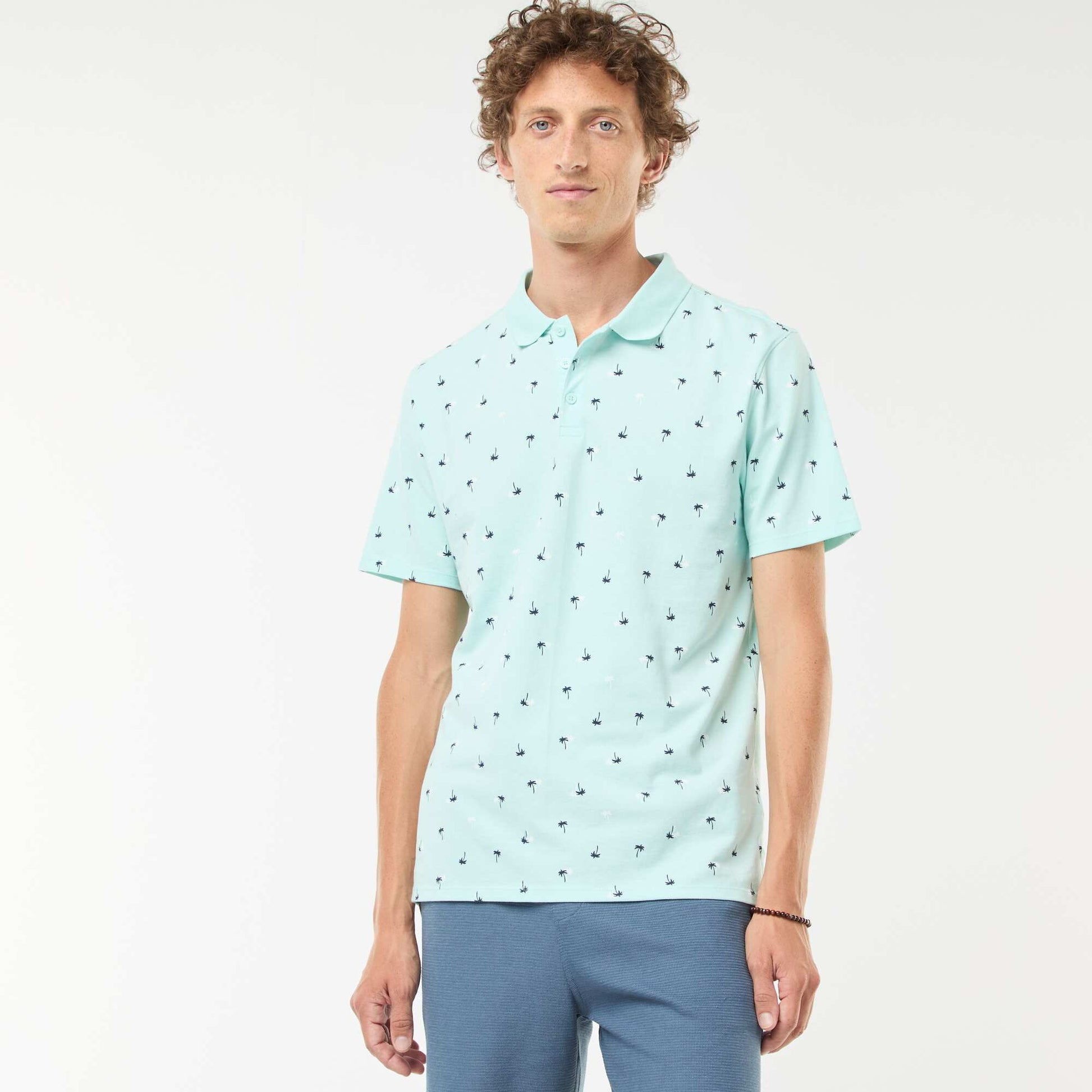 Polo en maille piquée avec motif all-over BLEU