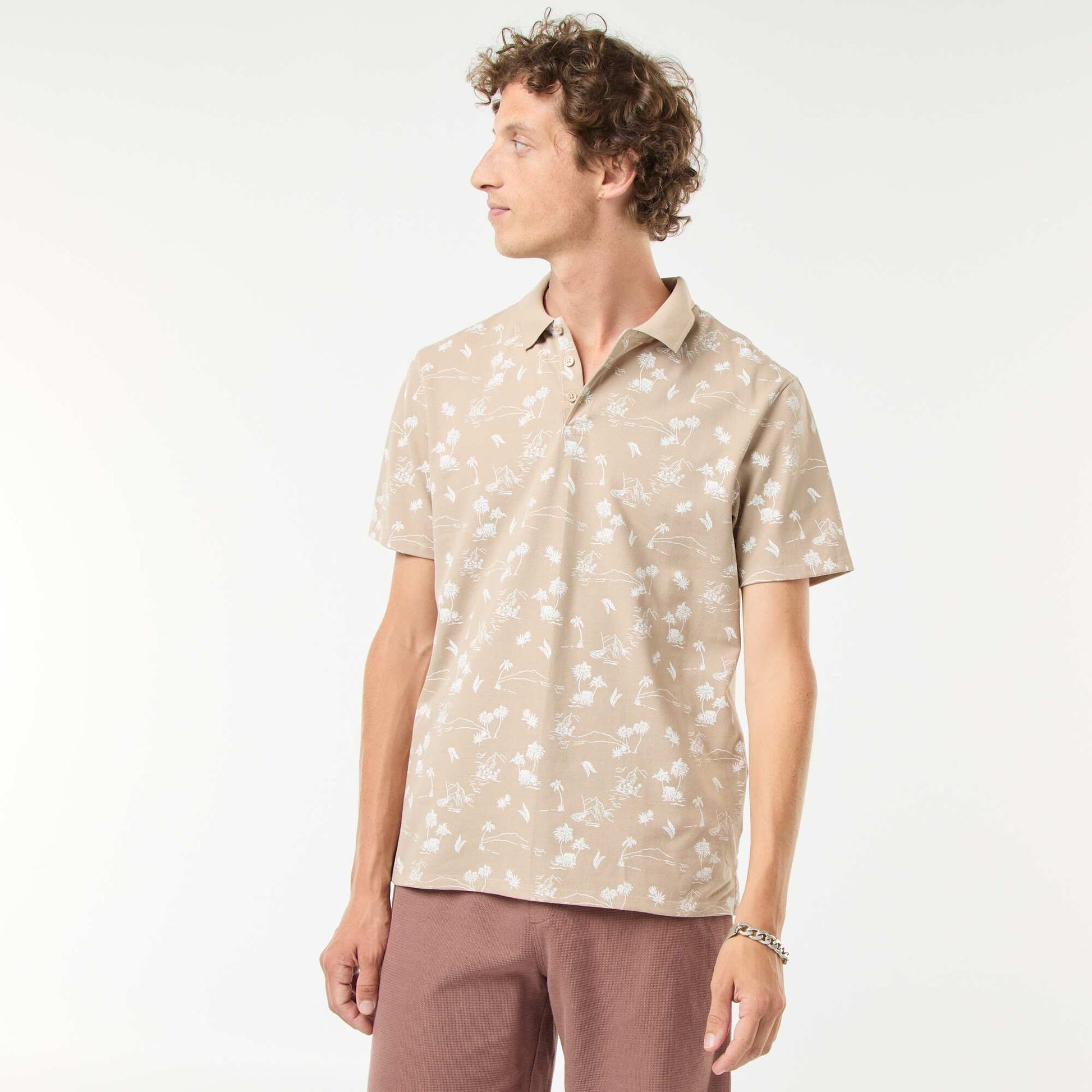 Polo en maille piquée avec motif all-over BEIGE