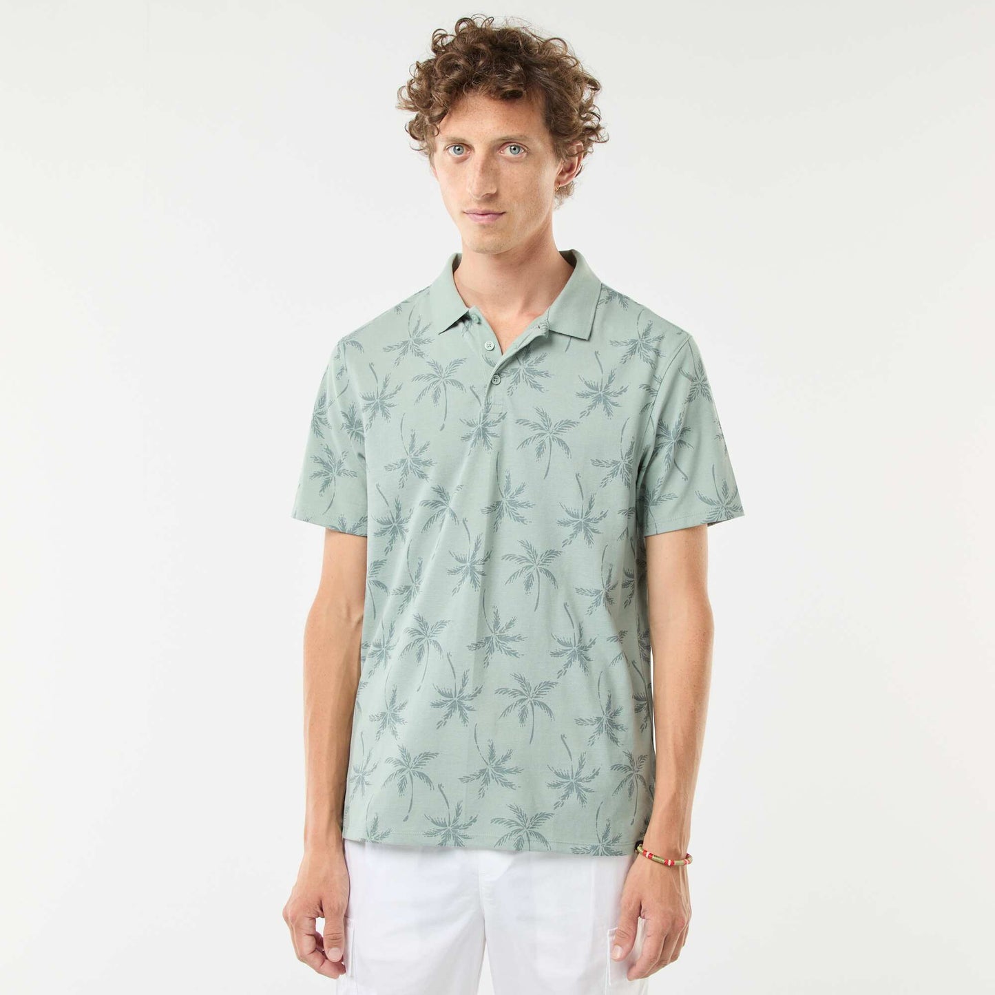 Polo en maille piquée avec motif all-over BLEU