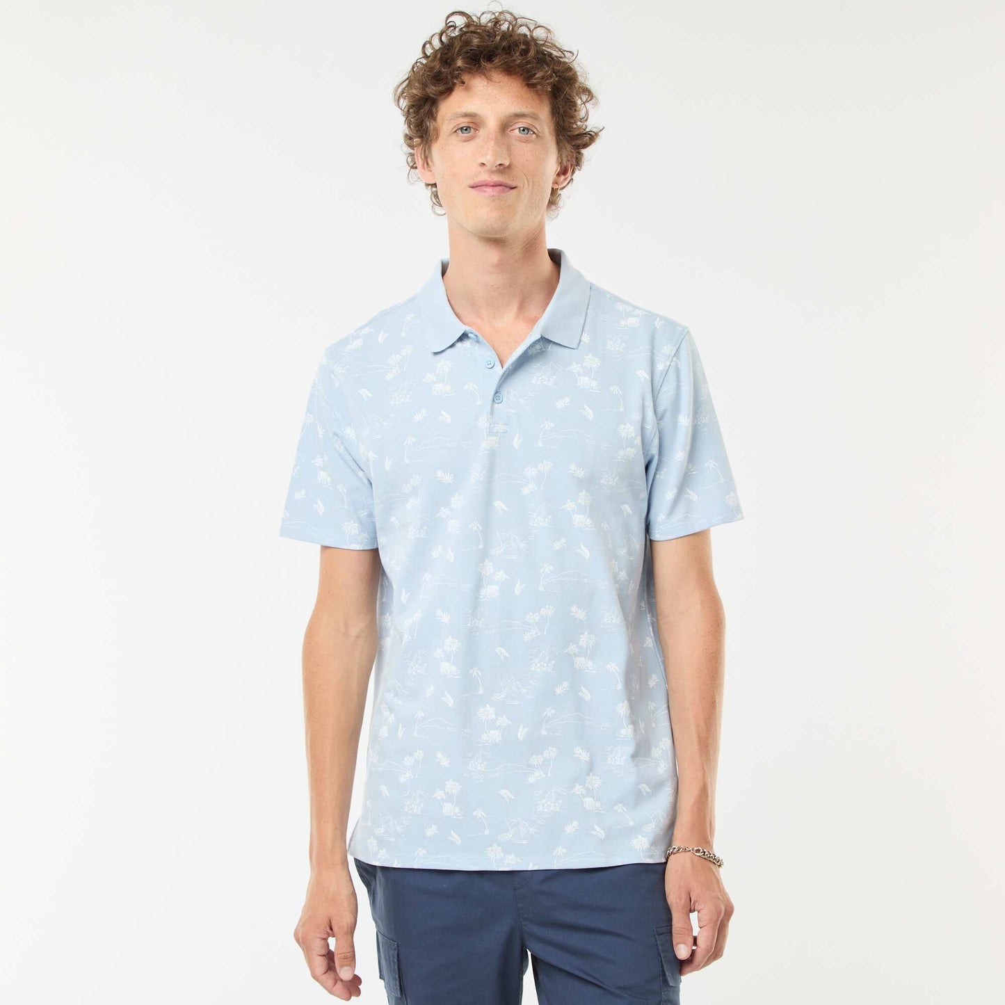 Polo en maille piquée avec motif all-over BLEU