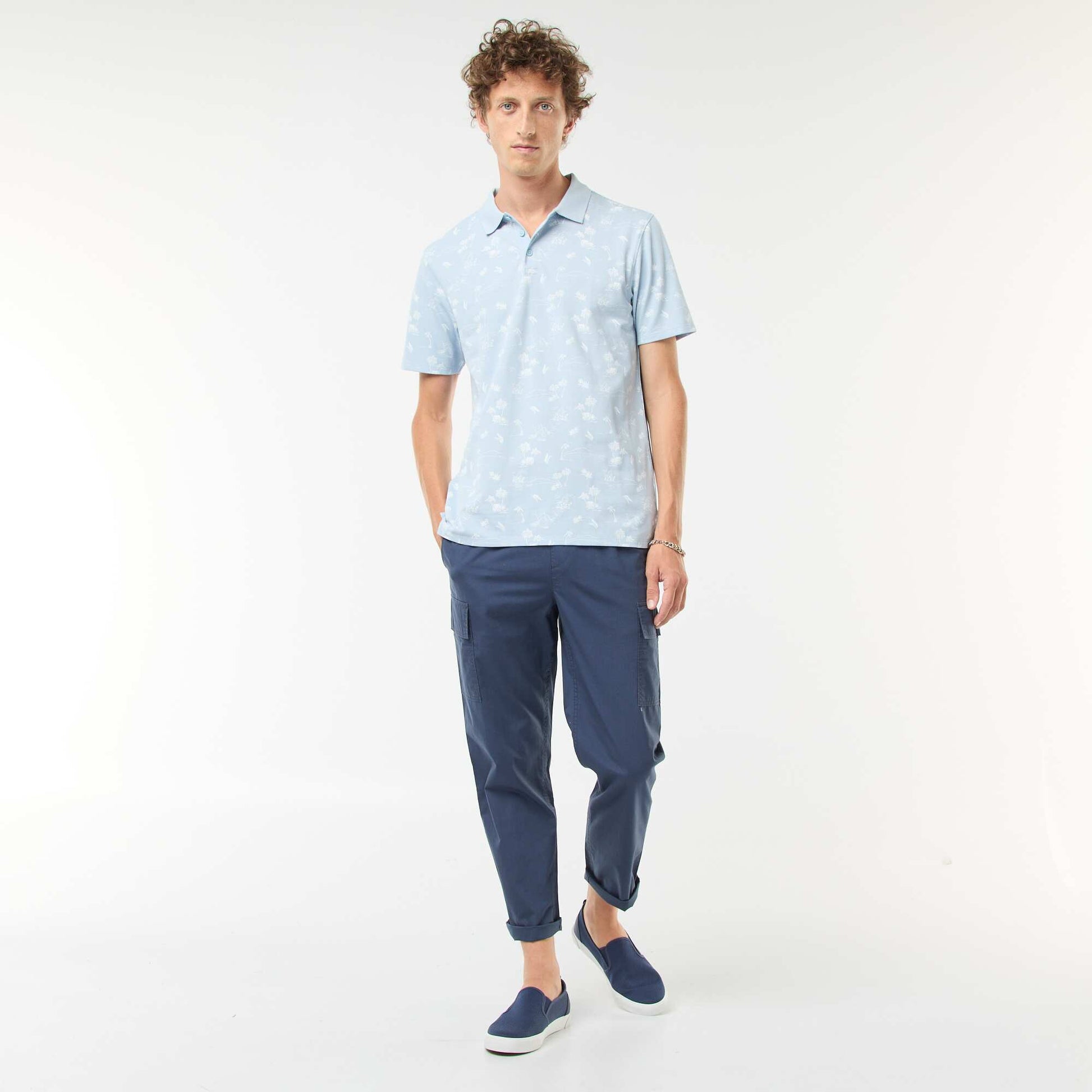 Polo en maille piquée avec motif all-over BLEU