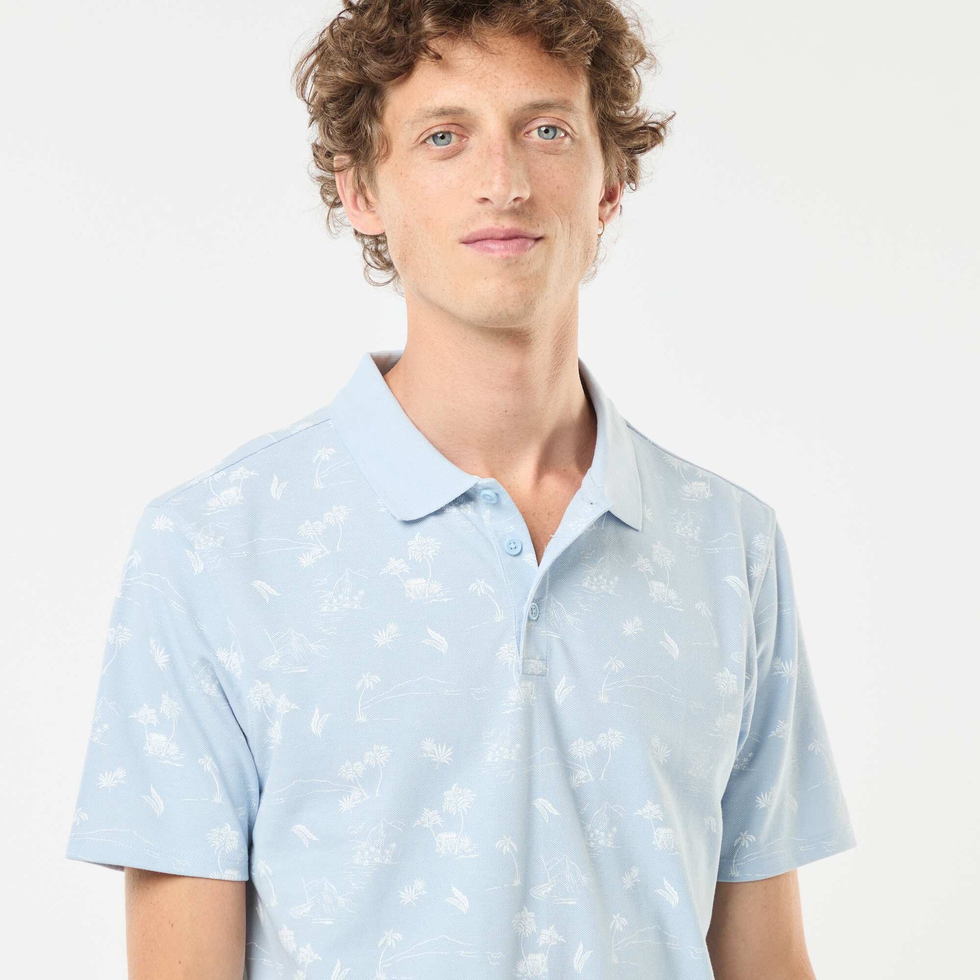 Polo en maille piquée avec motif all-over BLEU