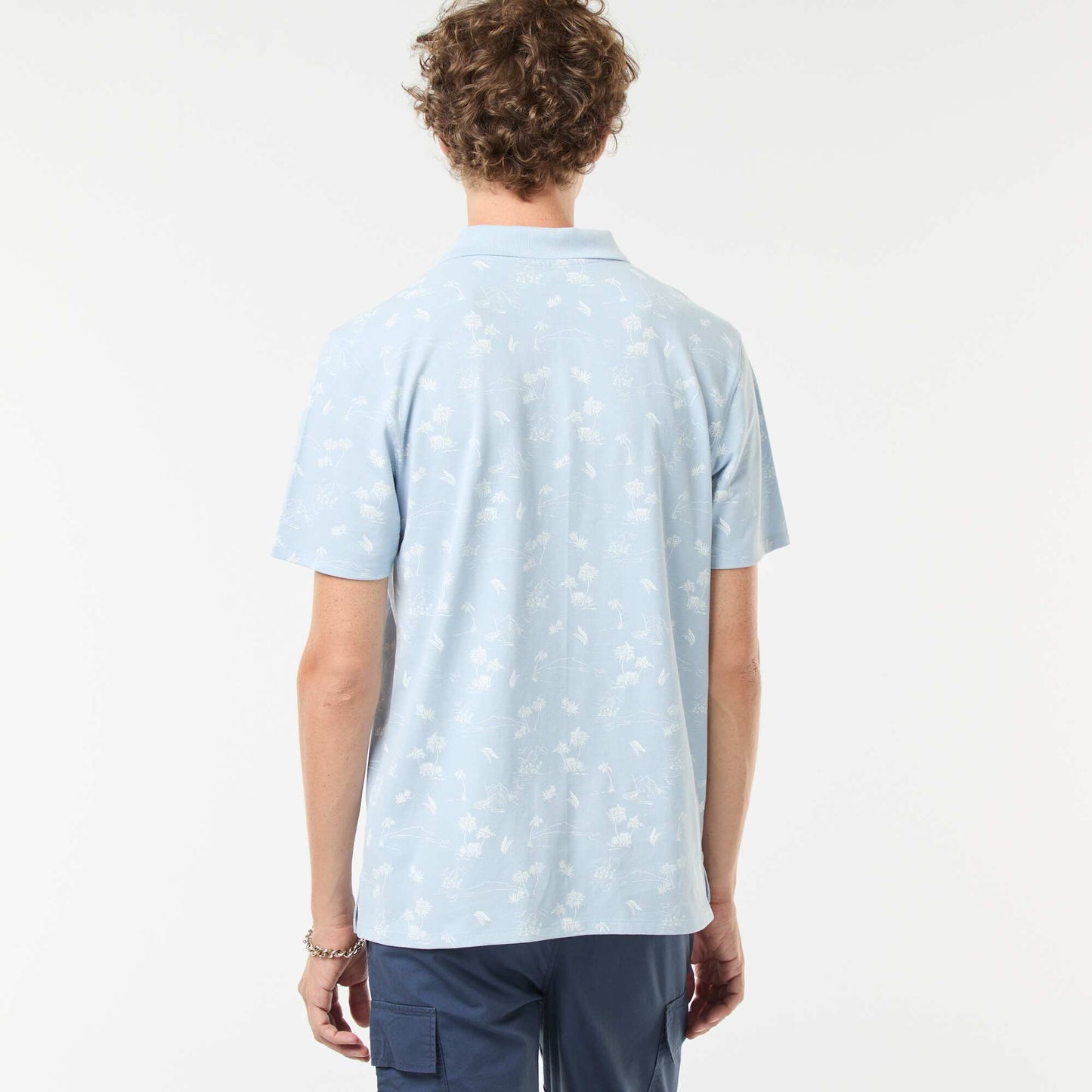Polo en maille piquée avec motif all-over BLEU