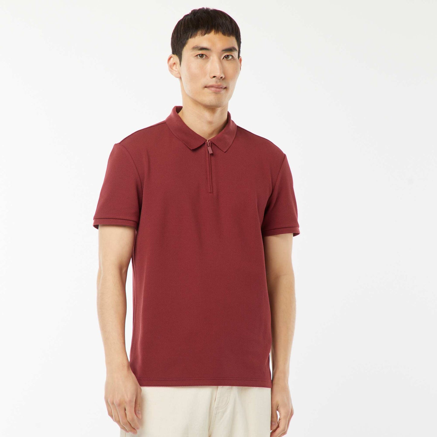 Polo en nid d'abeilles et col zippé ROUGE