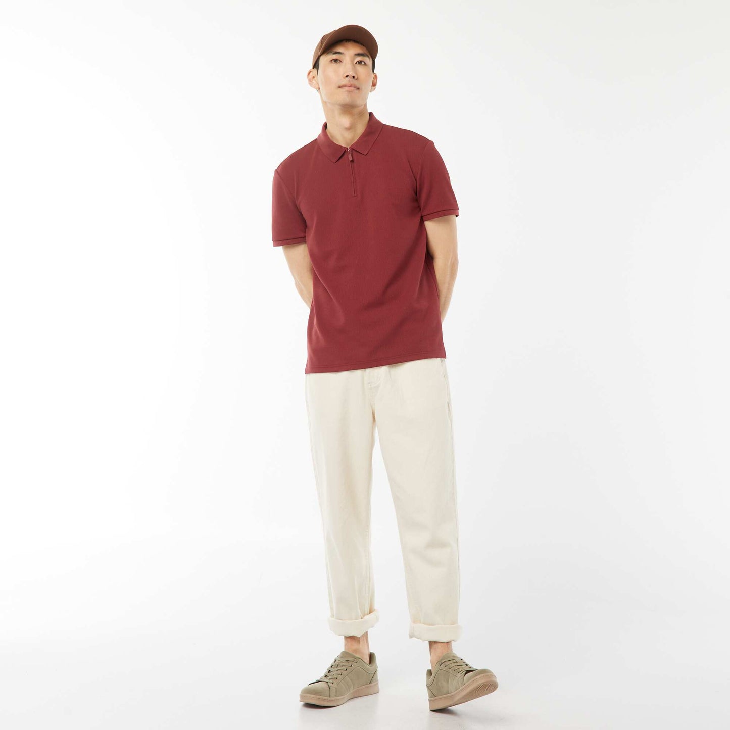 Polo en nid d'abeilles et col zippé ROUGE