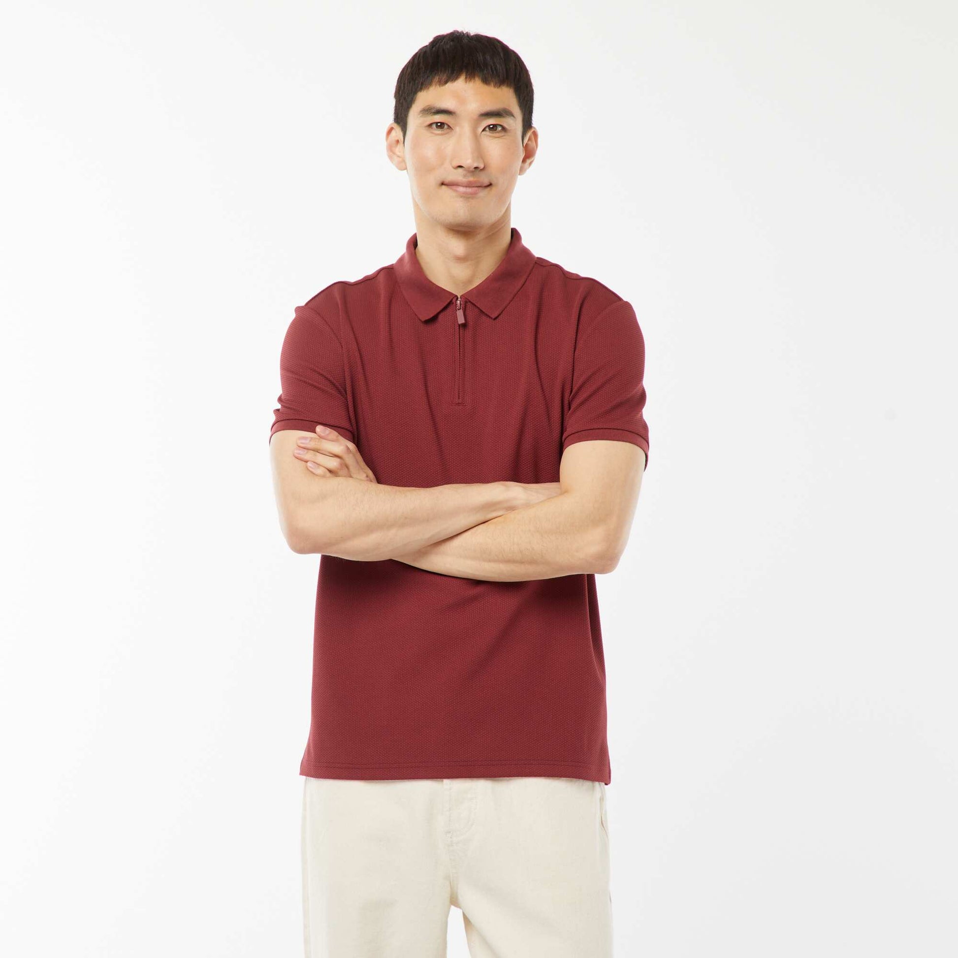 Polo en nid d'abeilles et col zippé ROUGE