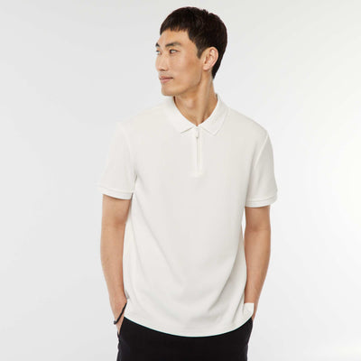 Polo en nid d'abeilles et col zippé BLANC