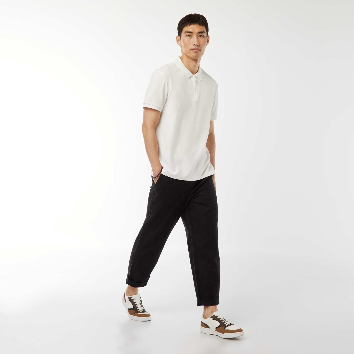 Polo en nid d'abeilles et col zippé BLANC