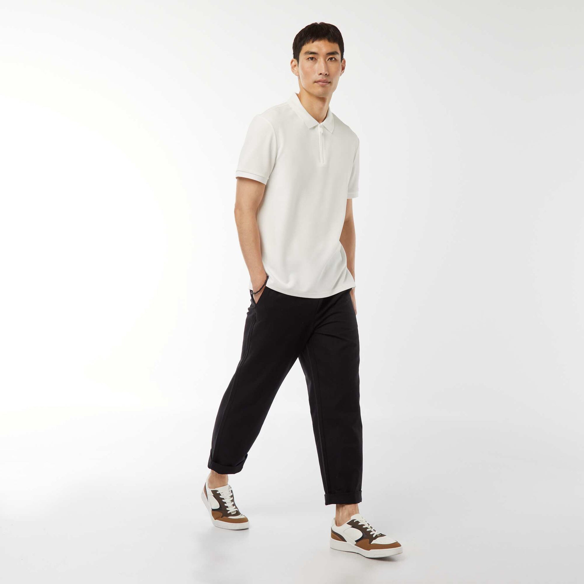 Polo en nid d'abeilles et col zippé BLANC
