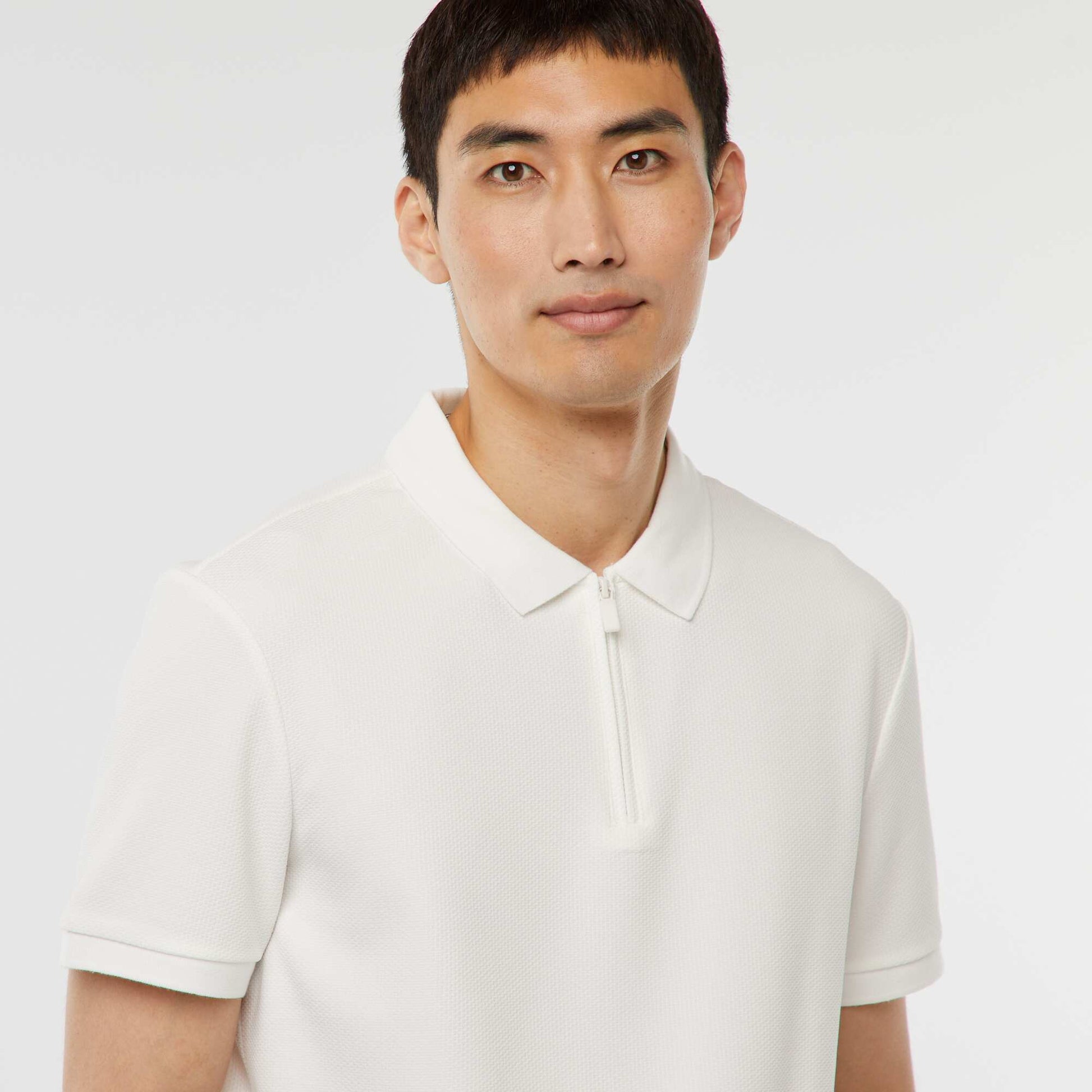 Polo en nid d'abeilles et col zippé BLANC