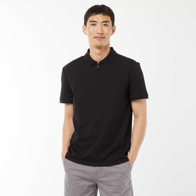 Polo en nid d'abeilles et col zippé NOIR