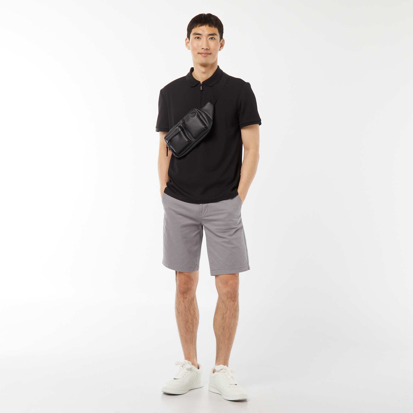 Polo en nid d'abeilles et col zippé NOIR