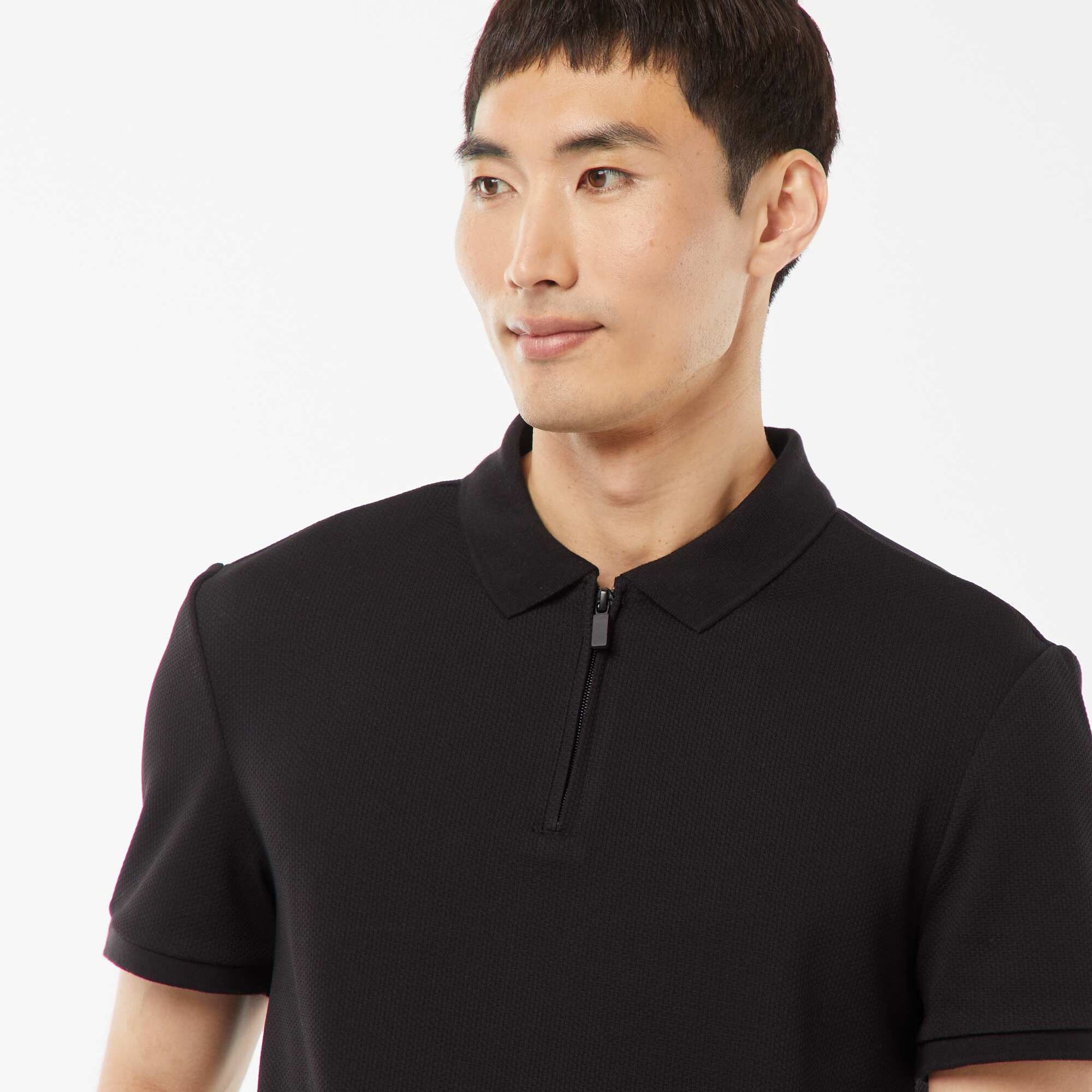 Polo en nid d'abeilles et col zippé NOIR
