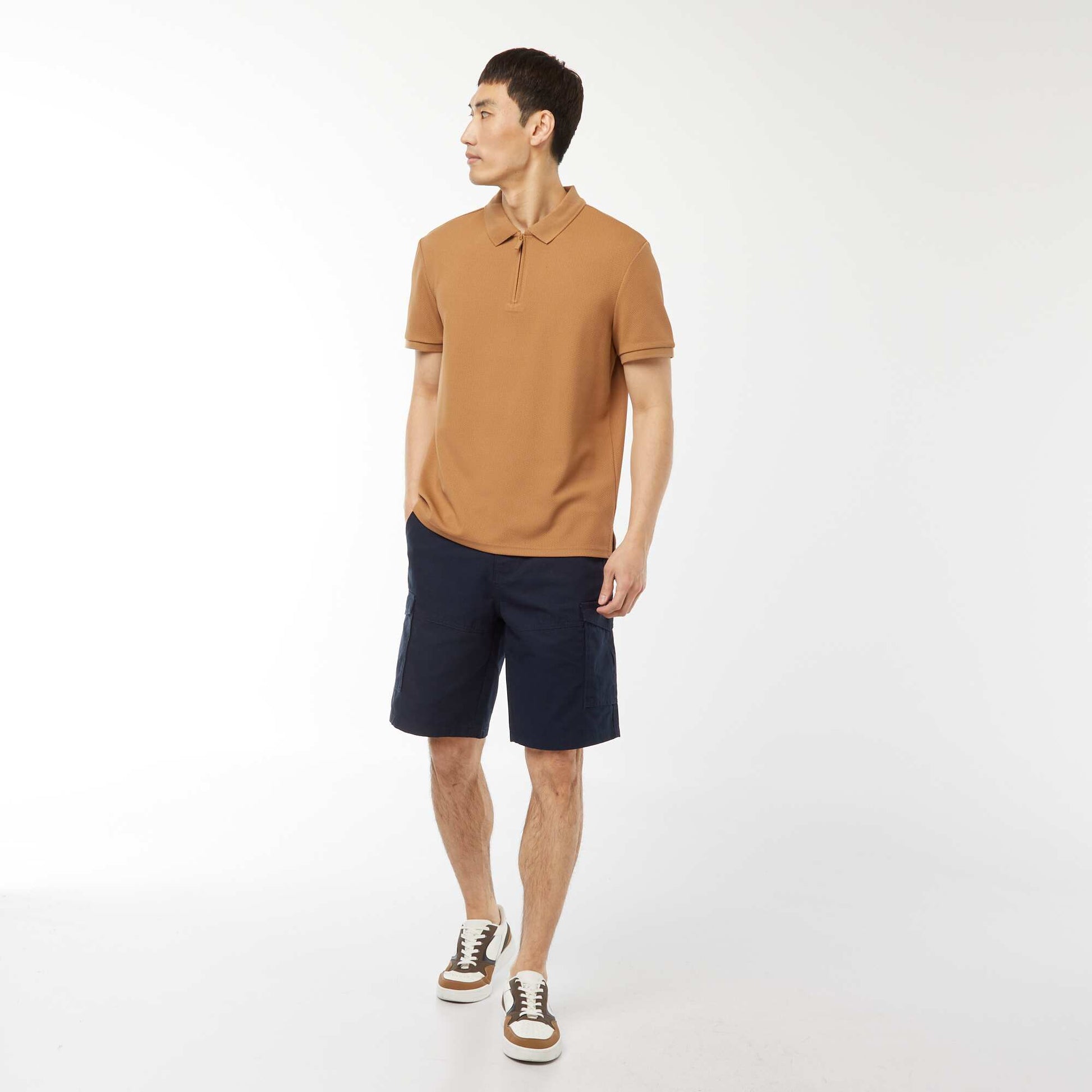 Polo en nid d'abeilles et col zippé BEIGE