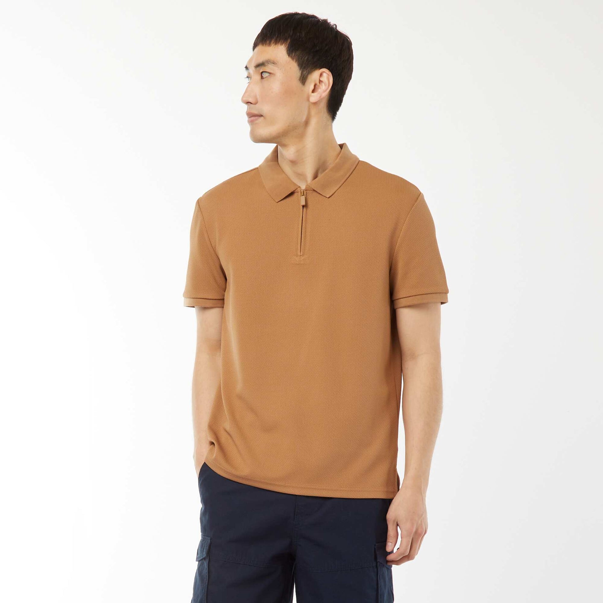 Polo en nid d'abeilles et col zippé BEIGE