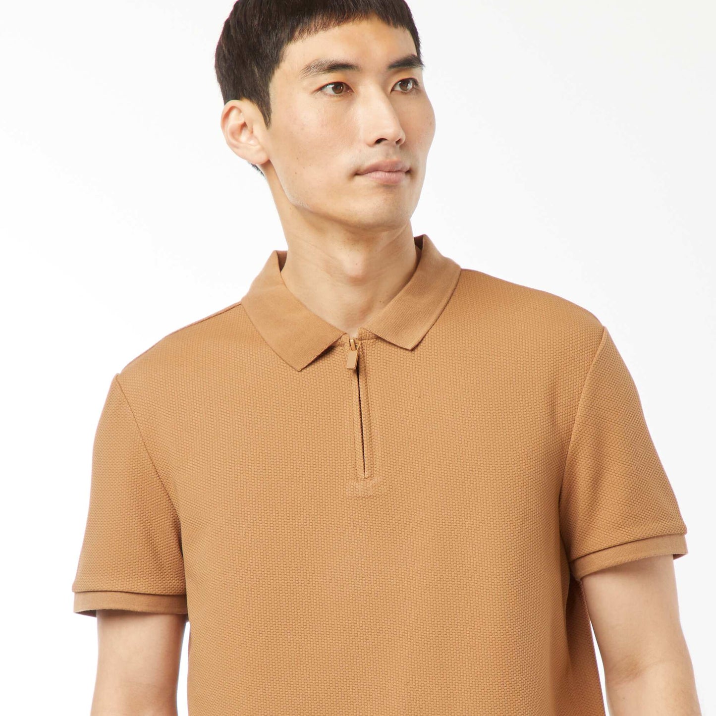 Polo en nid d'abeilles et col zippé BEIGE