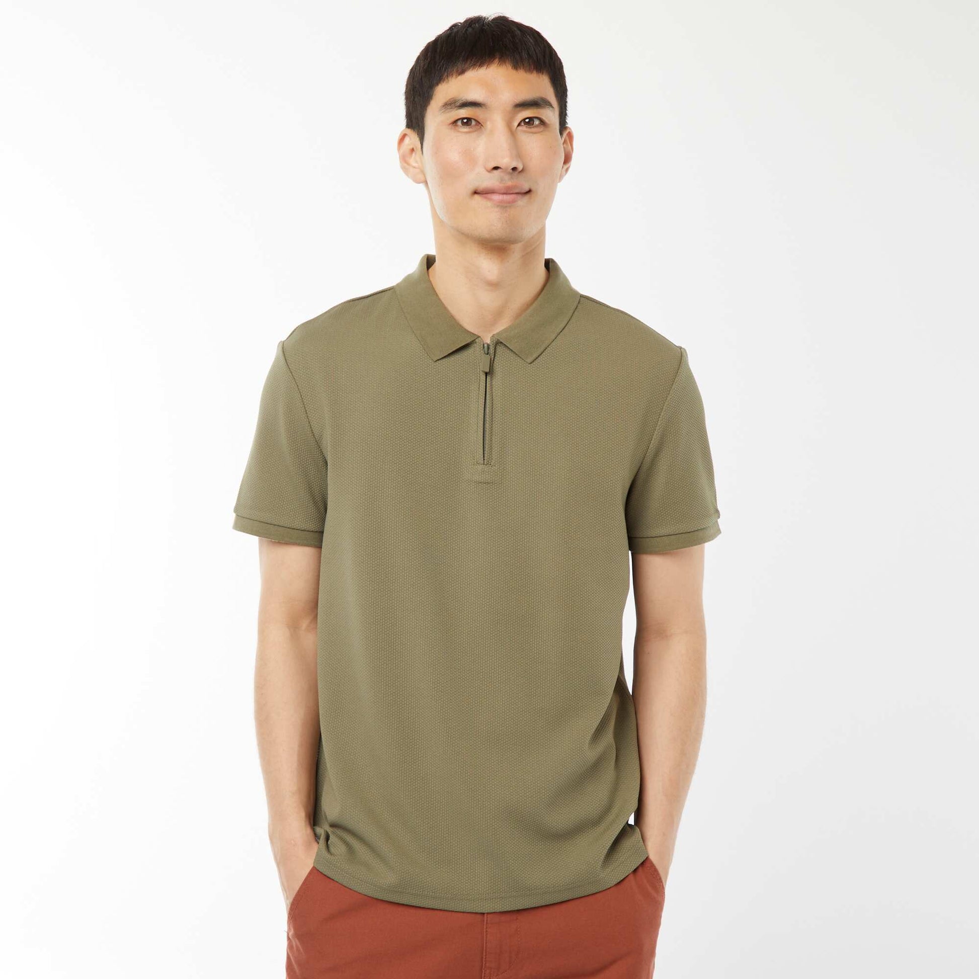Polo en nid d'abeilles et col zippé VERT