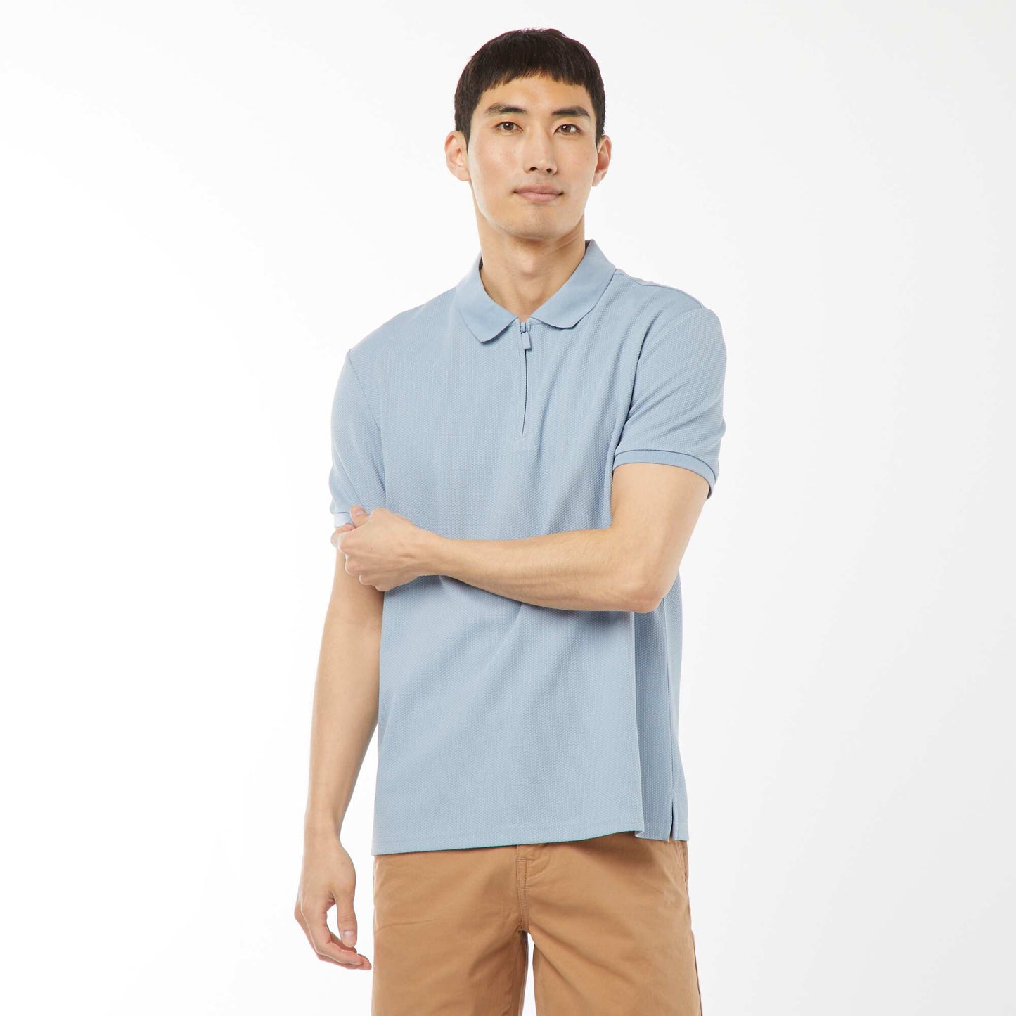 Polo en nid d'abeilles et col zippé BLEU