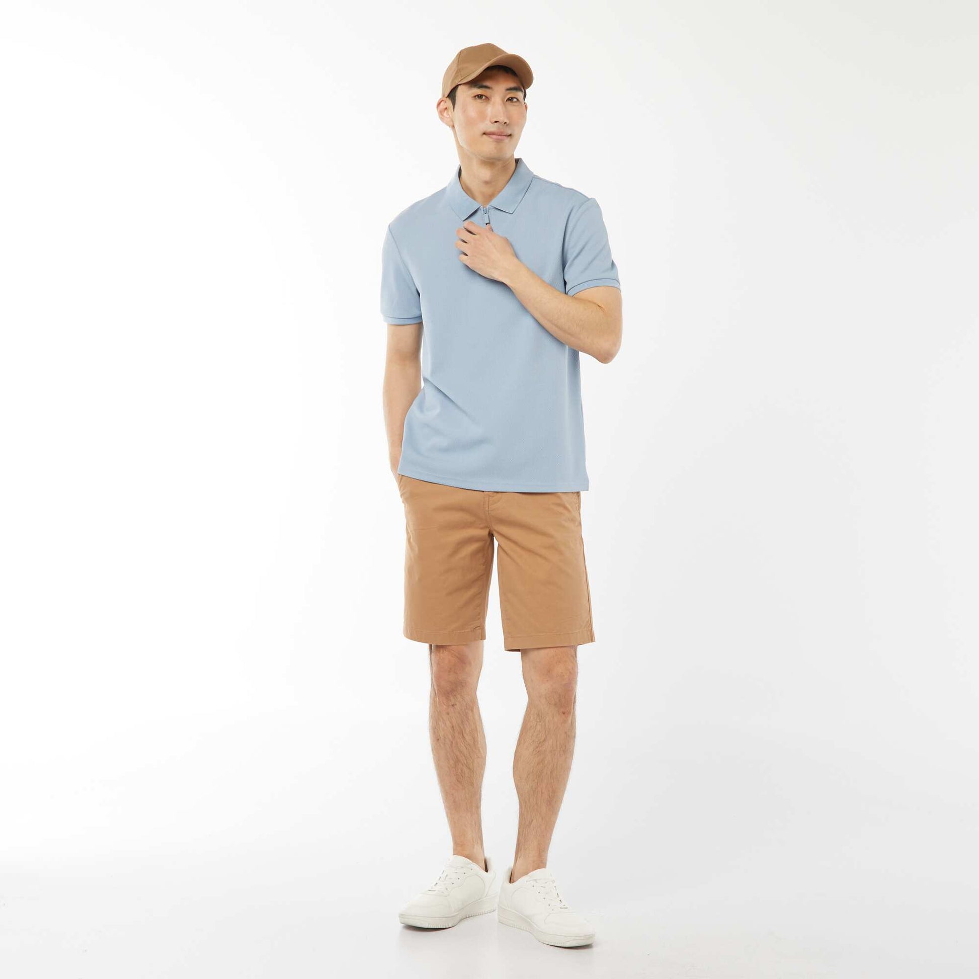 Polo en nid d'abeilles et col zippé BLEU
