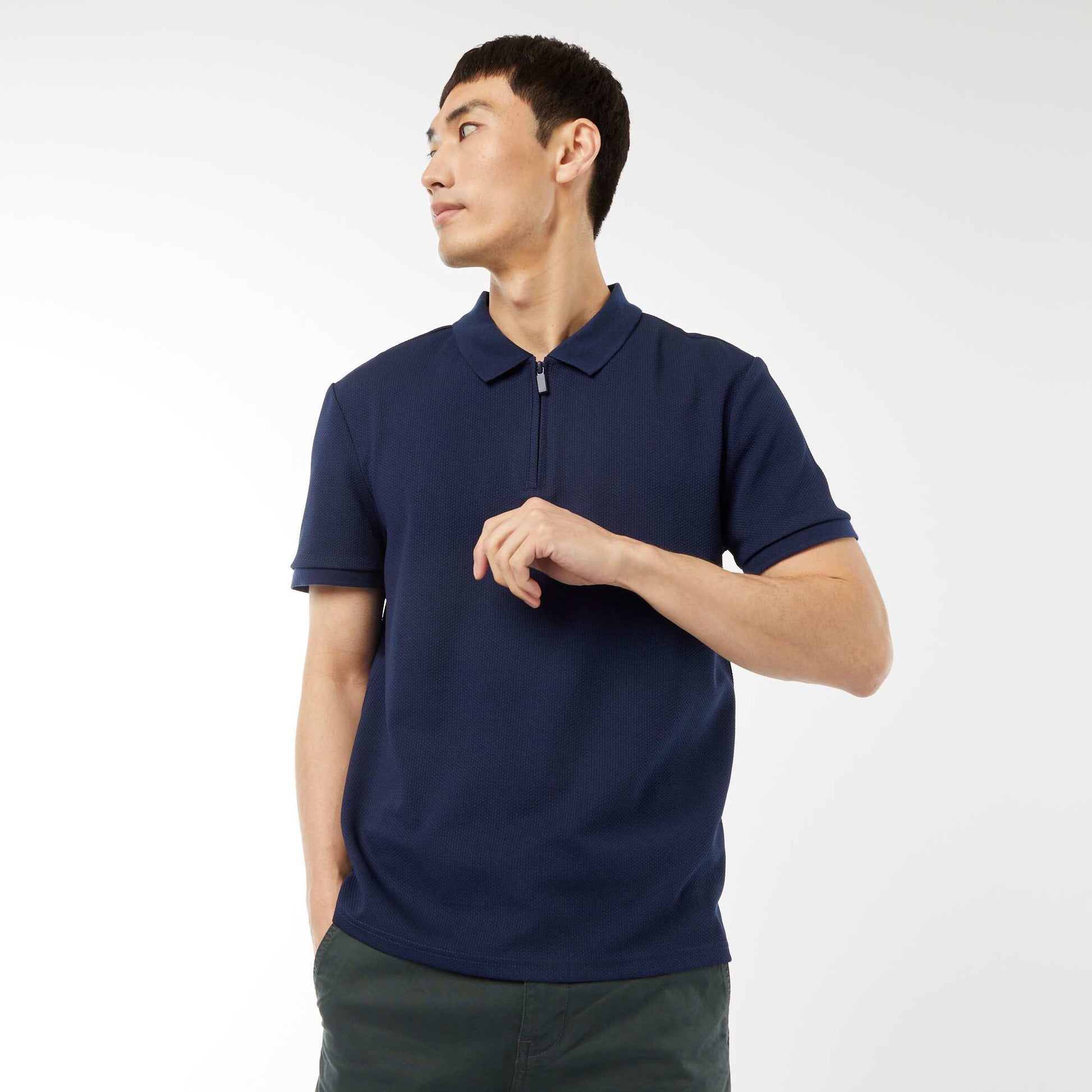 Polo en nid d'abeilles et col zippé NOIR