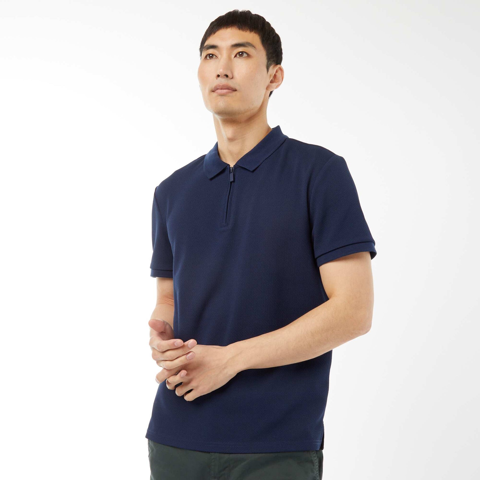 Polo en nid d'abeilles et col zippé NOIR