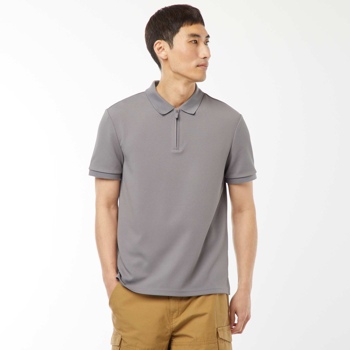 Polo en nid d'abeilles et col zippé GRIS