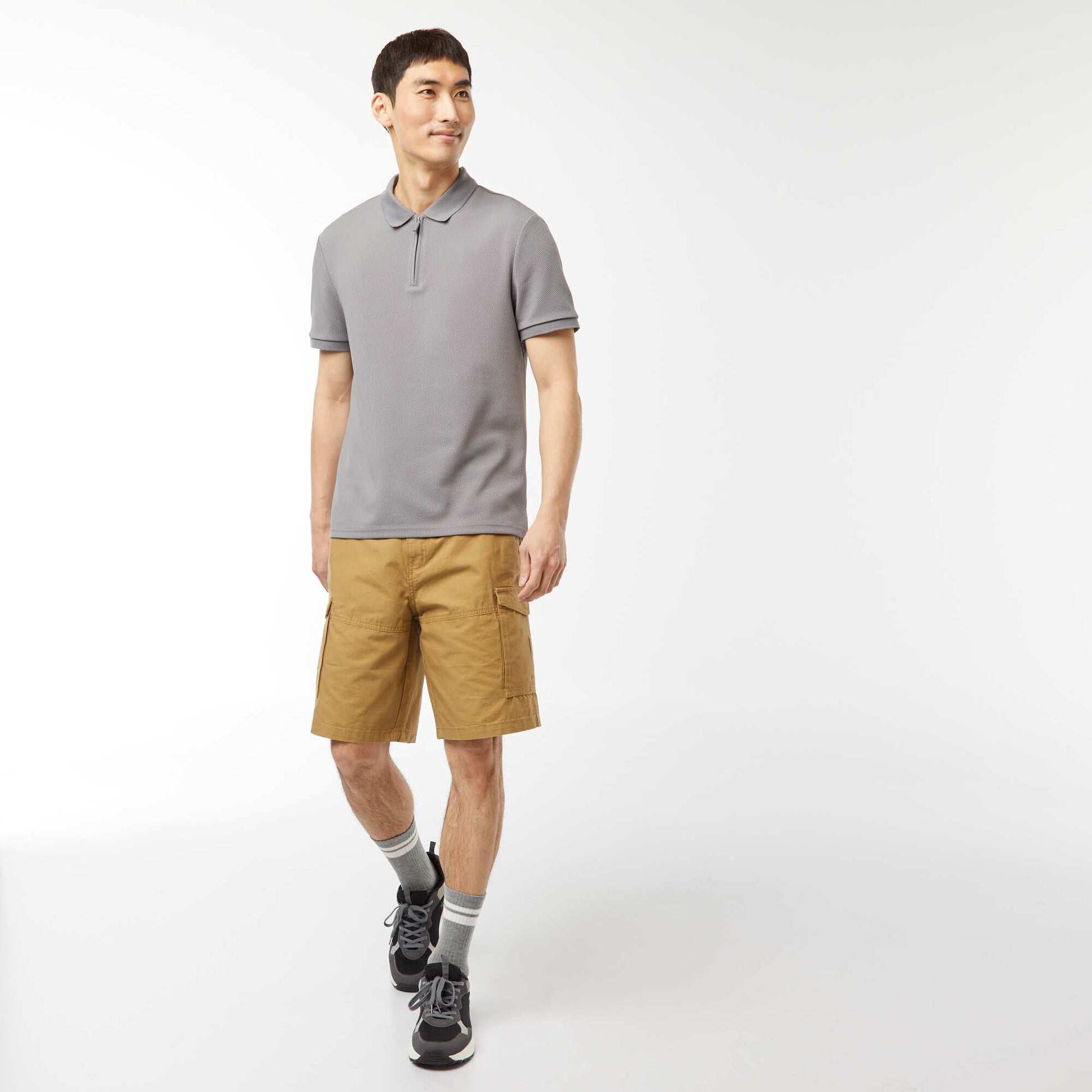 Polo en nid d'abeilles et col zippé GRIS