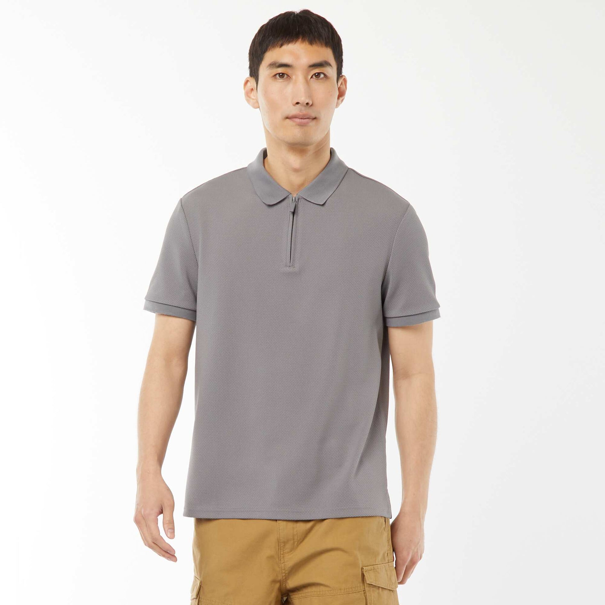 Polo en nid d'abeilles et col zippé GRIS