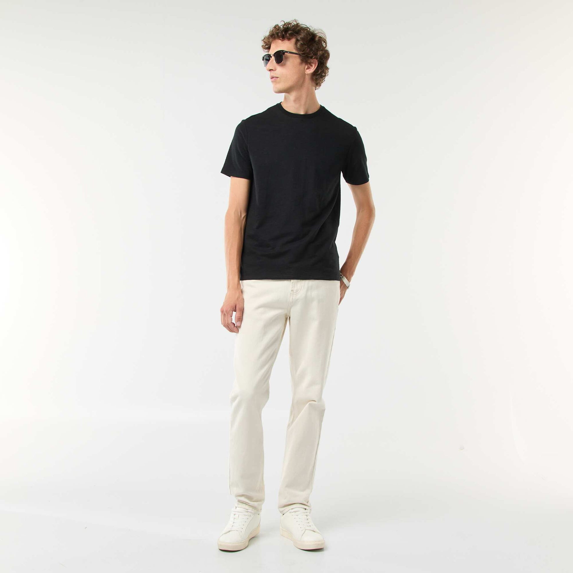 T-shirt manches courtes en maille fantaisie NOIR