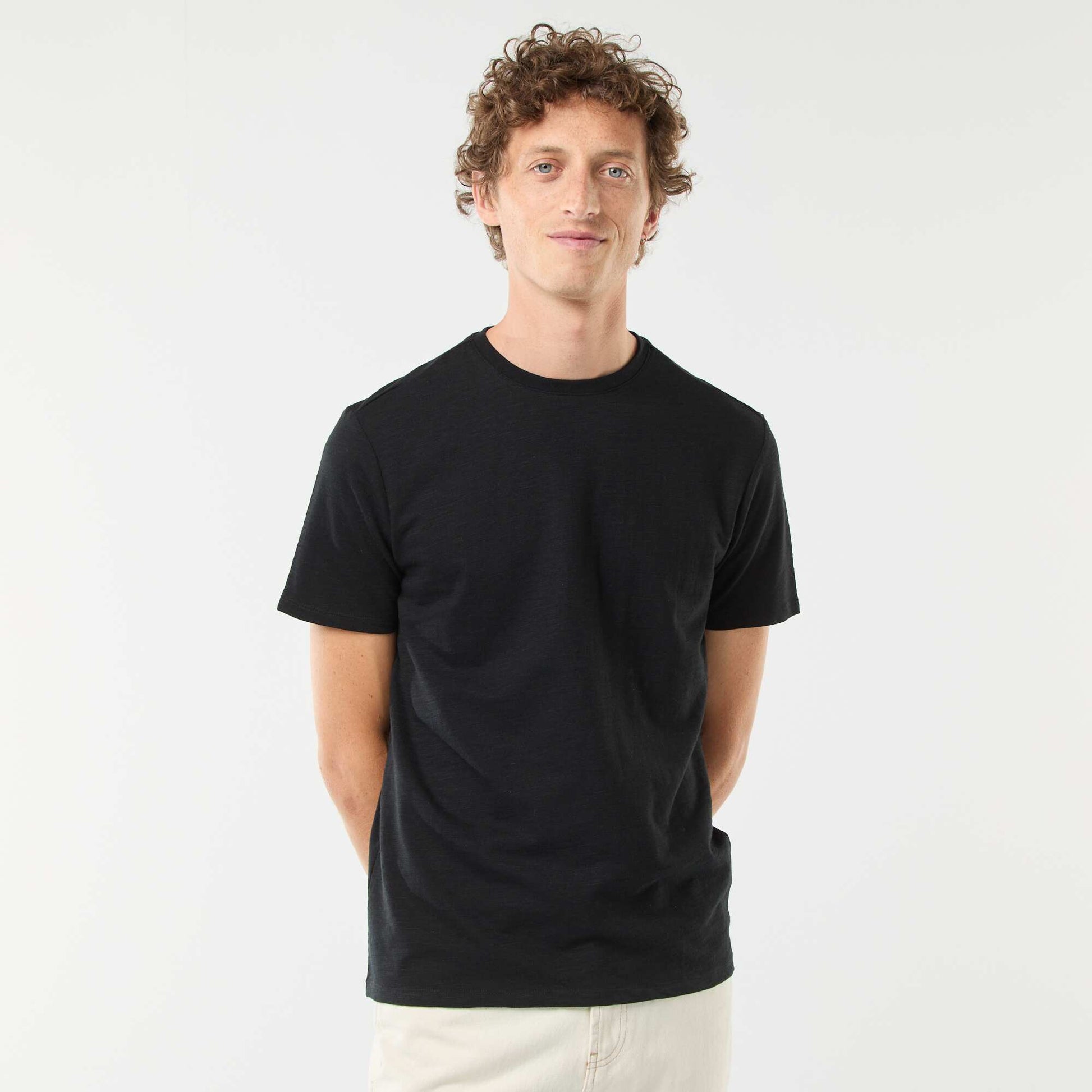 T-shirt manches courtes en maille fantaisie NOIR