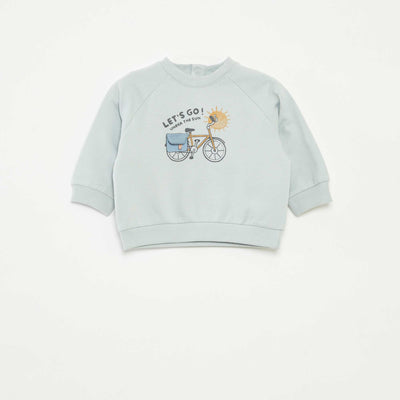 Sweat en molleton imprimé avec ouverture pressionnée BLEU