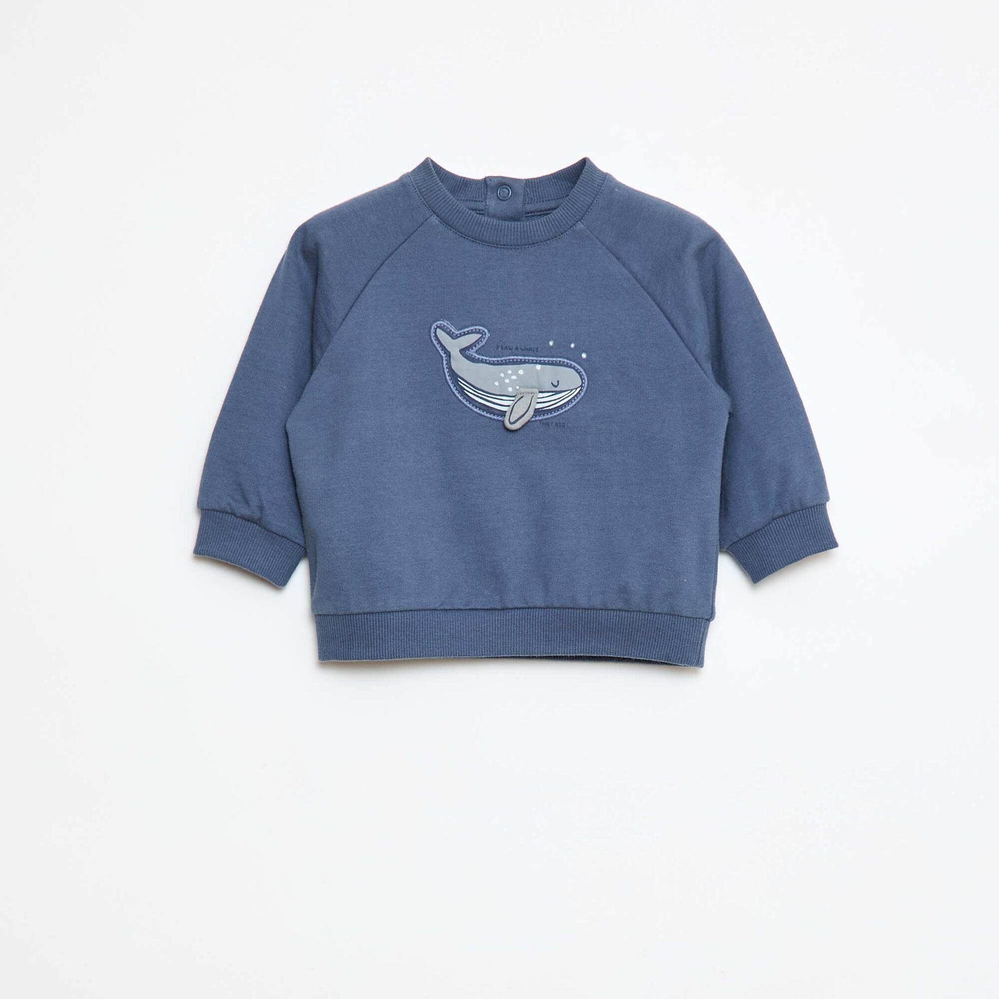 Sweat en molleton imprimé avec ouverture pressionnée BLEU