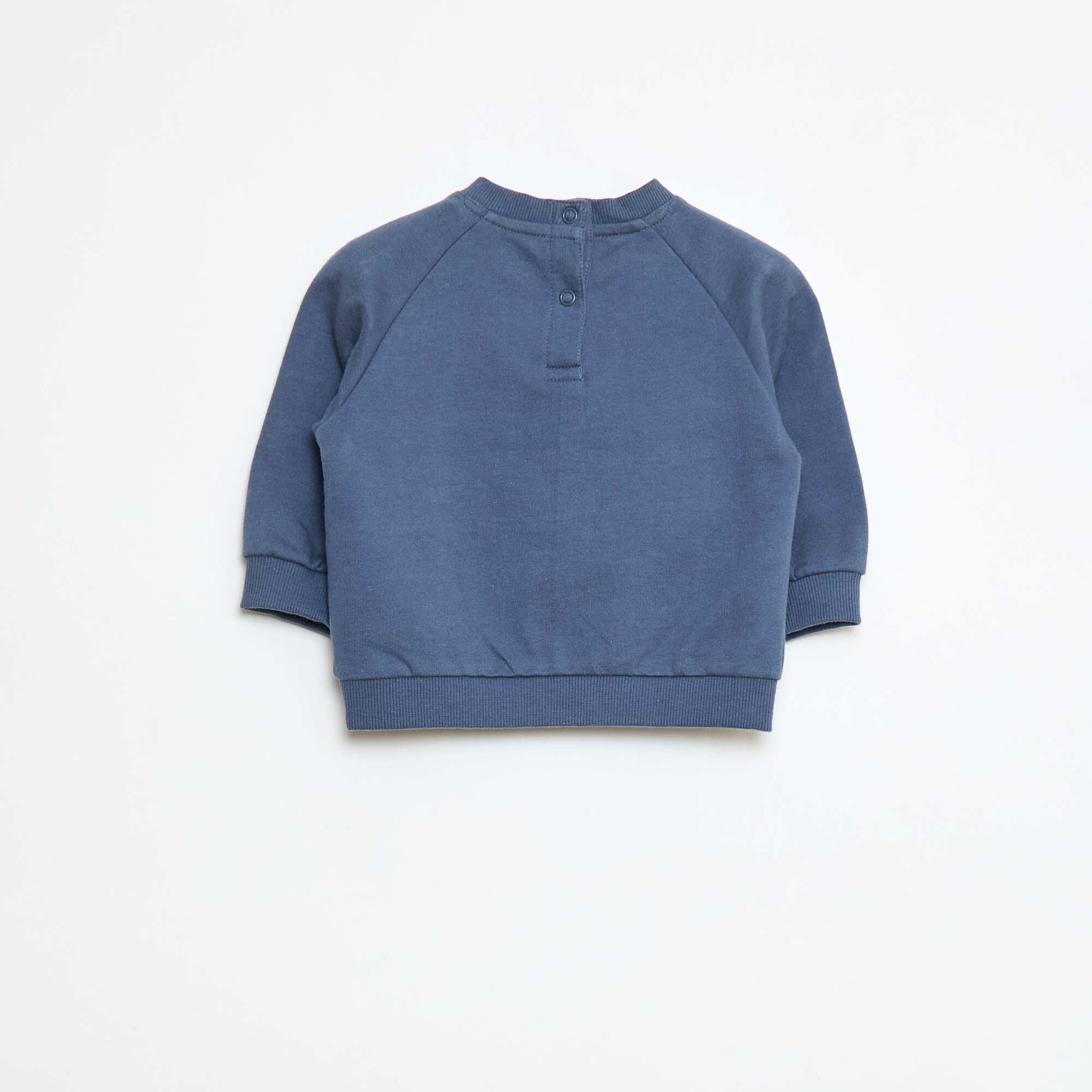 Sweat en molleton imprimé avec ouverture pressionnée BLEU
