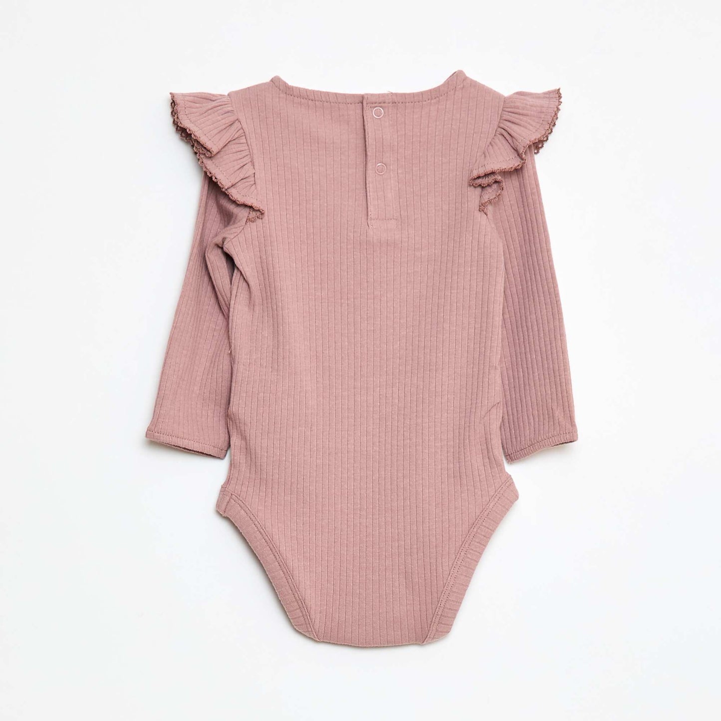 Body côtelé à manches longues volantées aux épaules ROSE
