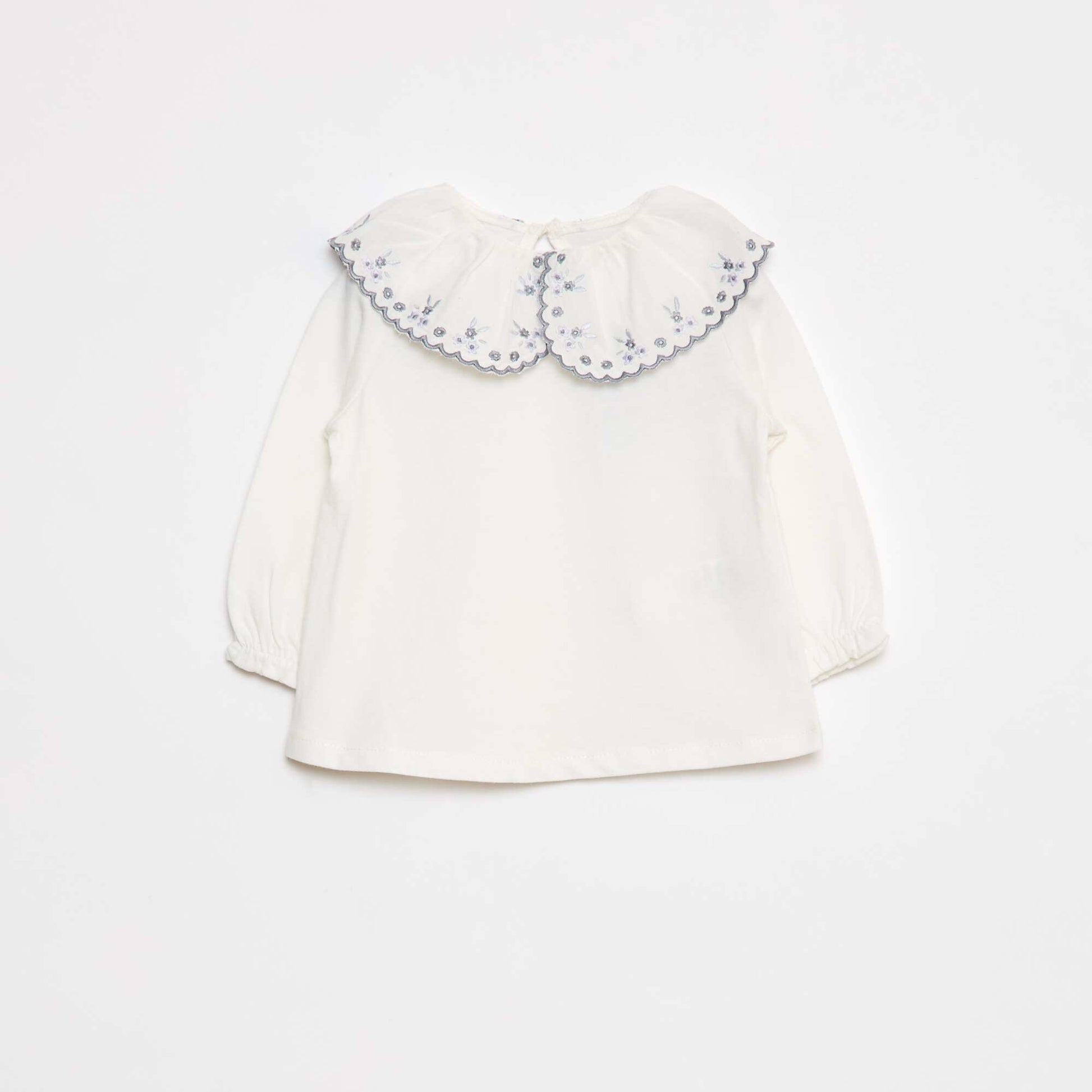 Tee-shirt manches longues avec col claudine BLANC