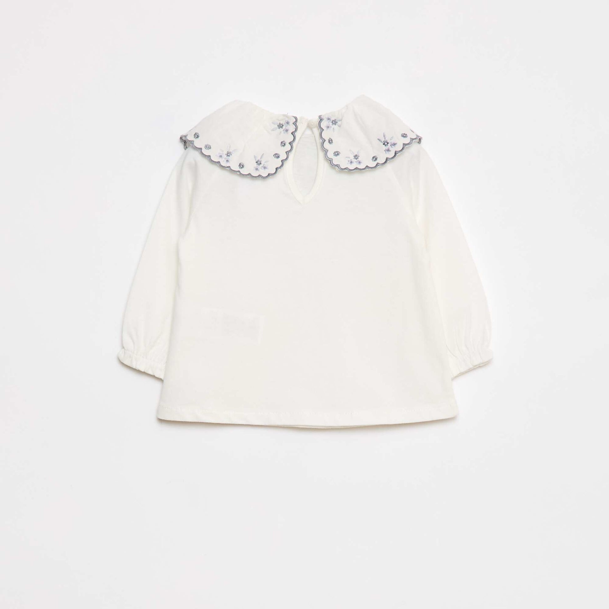 Tee-shirt manches longues avec col claudine BLANC