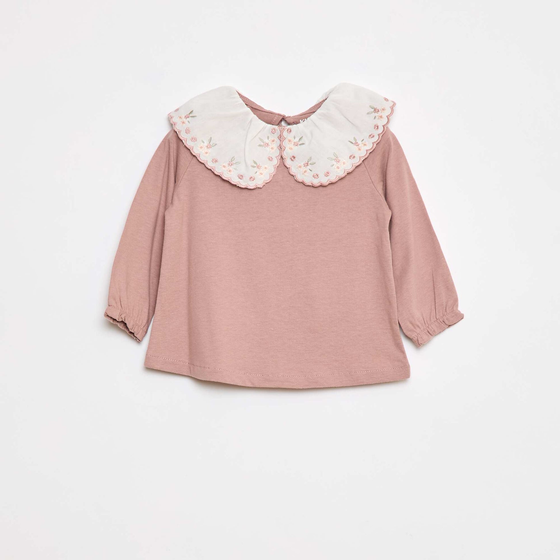Tee-shirt manches longues avec col claudine ROSE