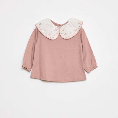 Tee-shirt manches longues avec col claudine ROSE