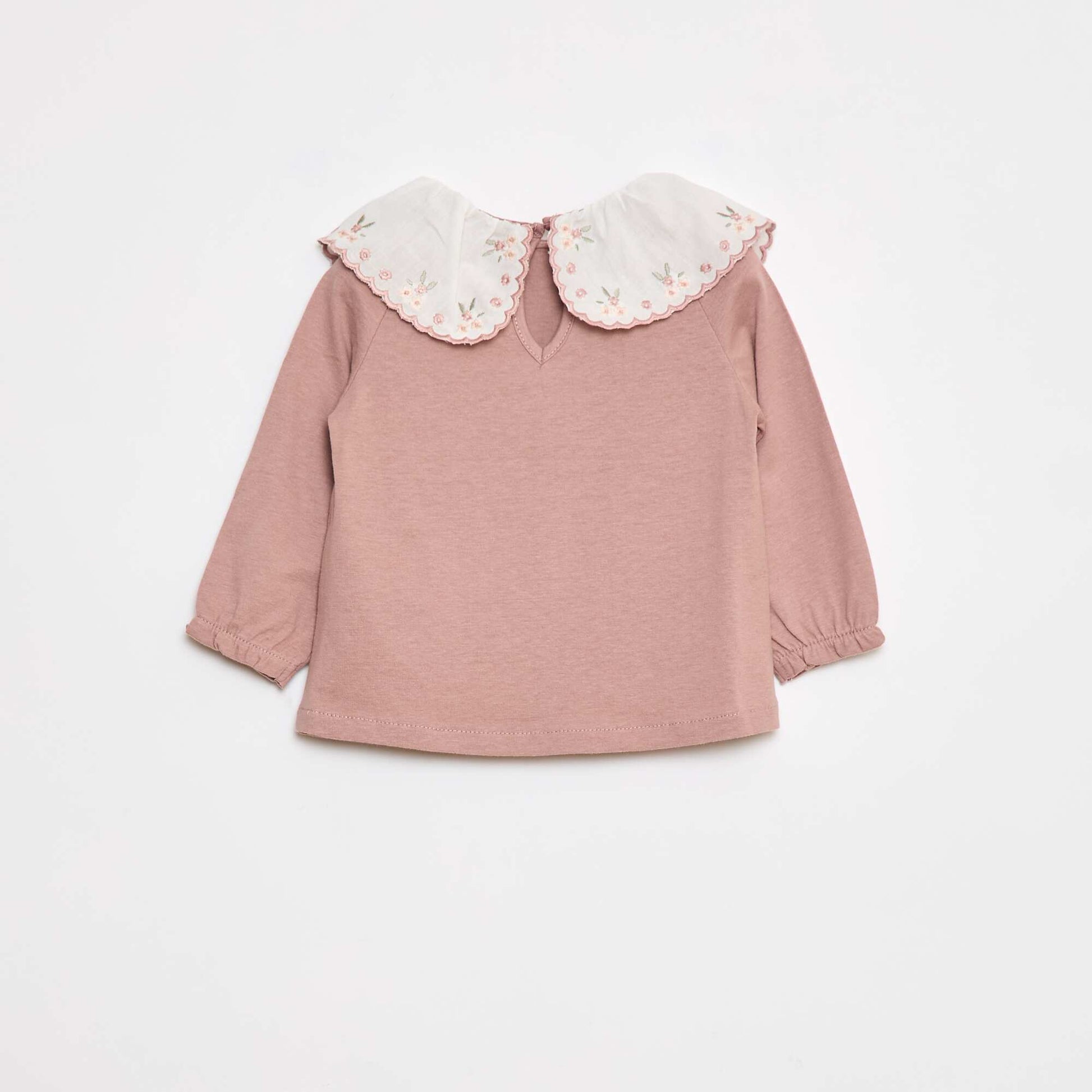 Tee-shirt manches longues avec col claudine ROSE